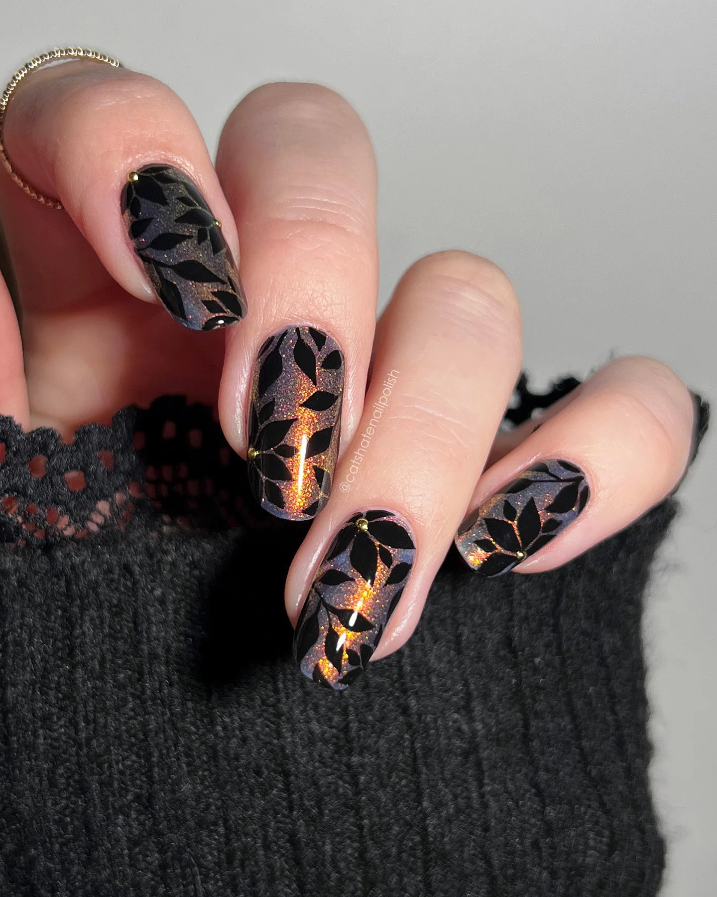 multichrome coffin botanical silhouette nails