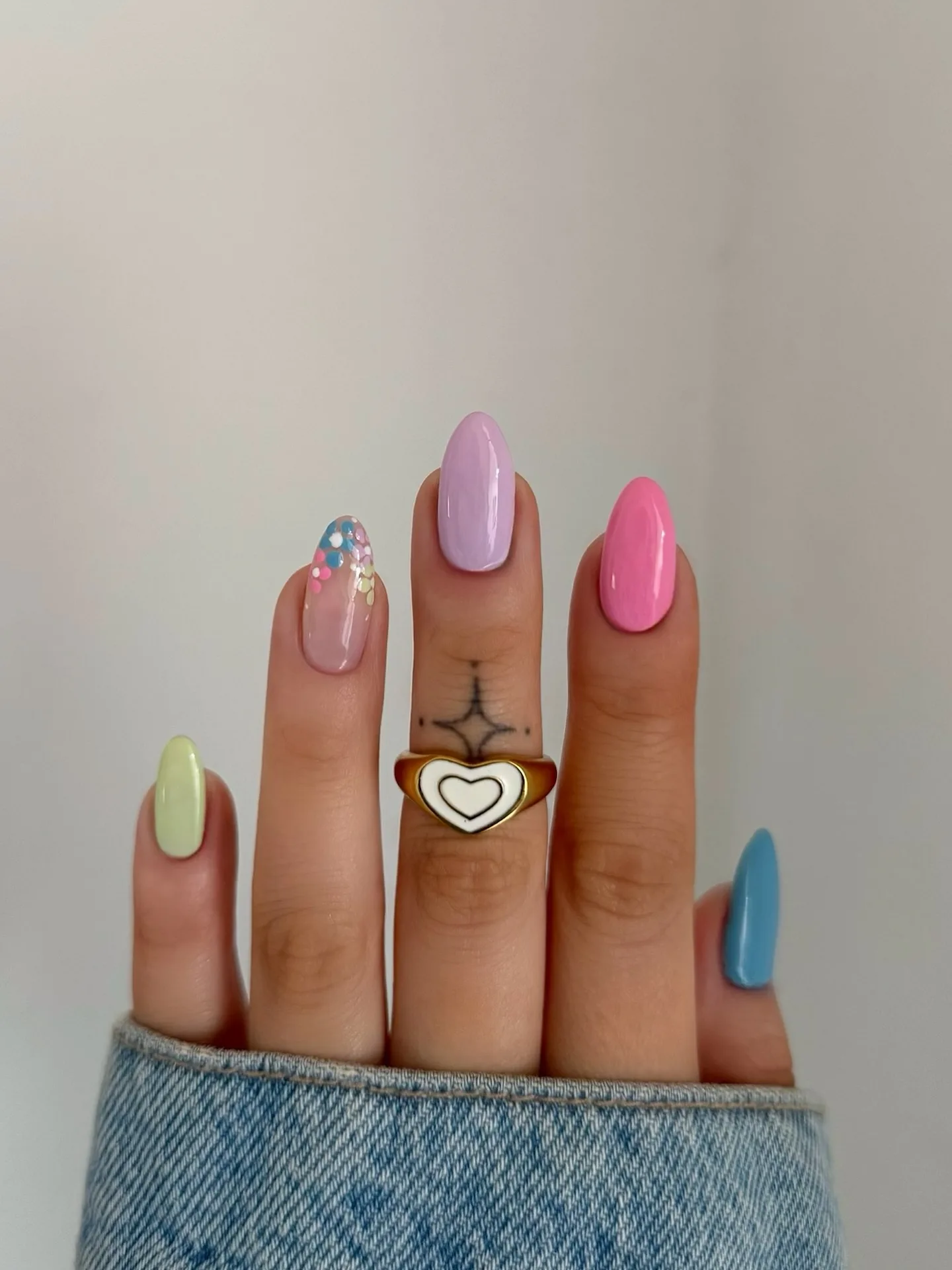 pastel rainbow almond glossy nails