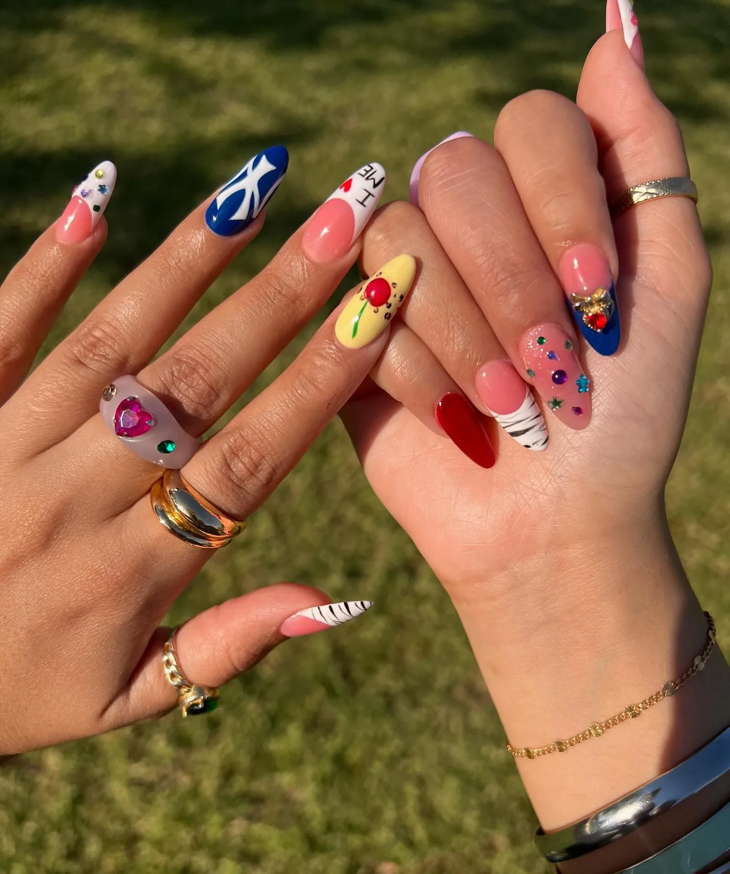 multicolor coffin mixed design nails