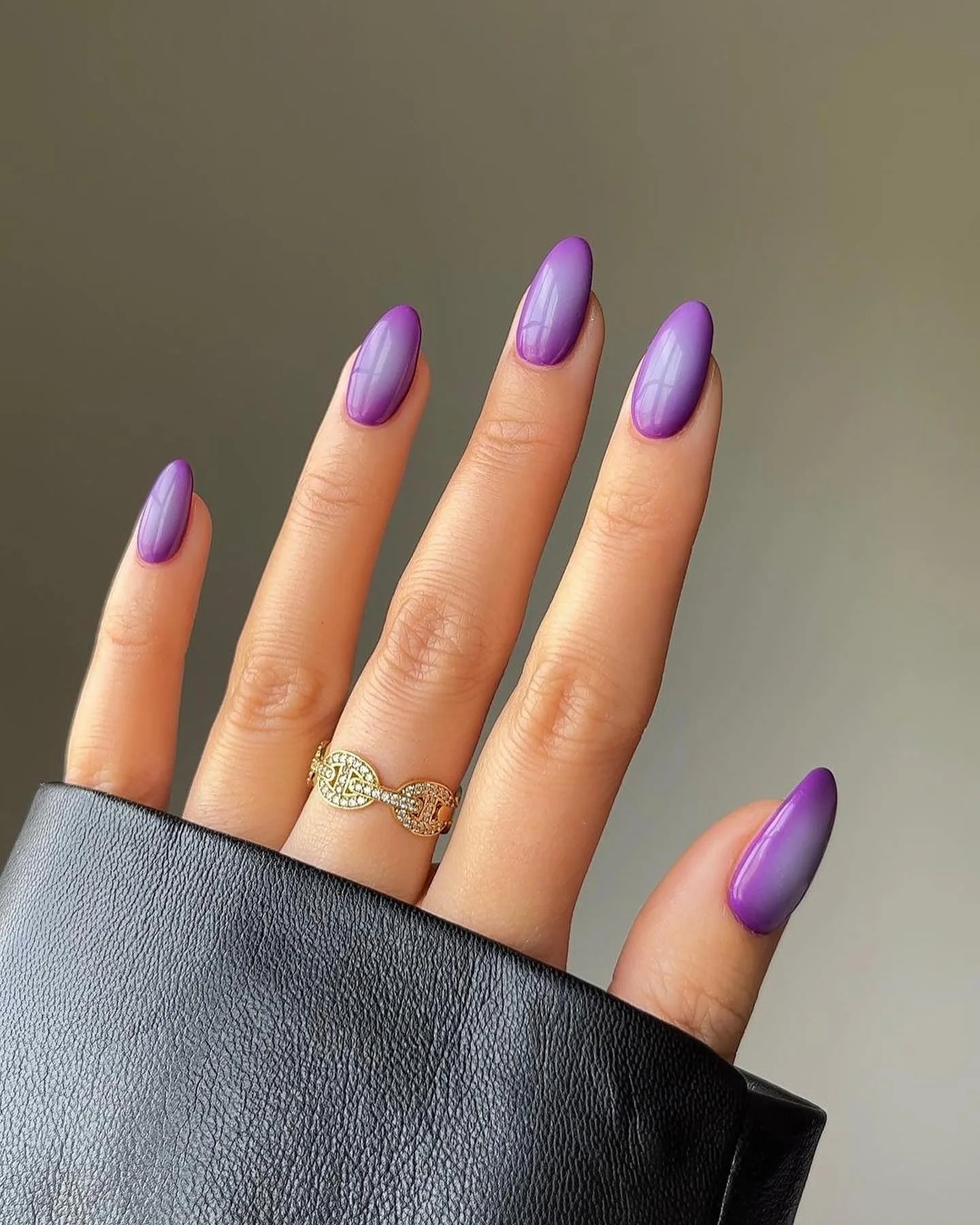 purple oval glossy nails