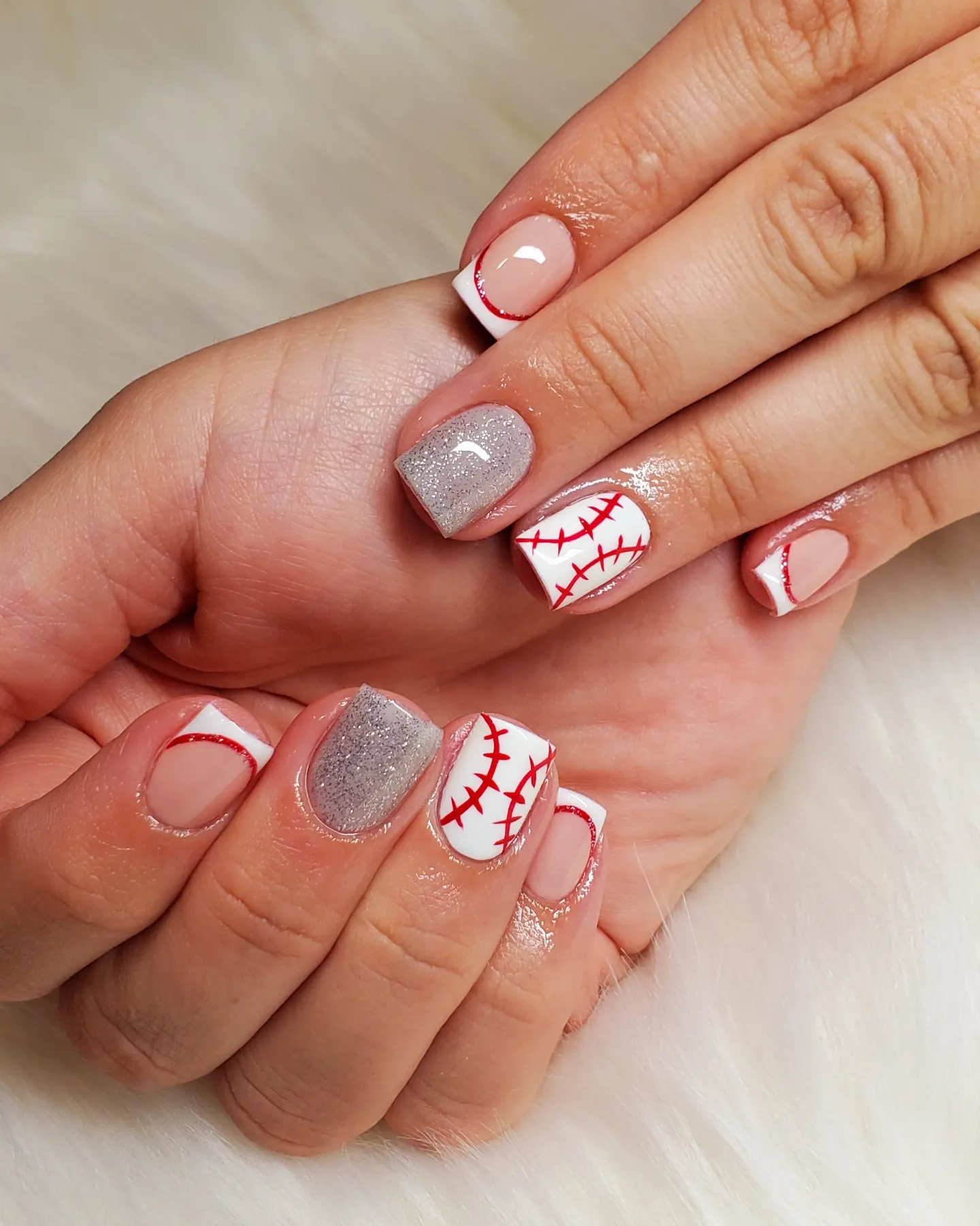 nude pink square baseball french nails