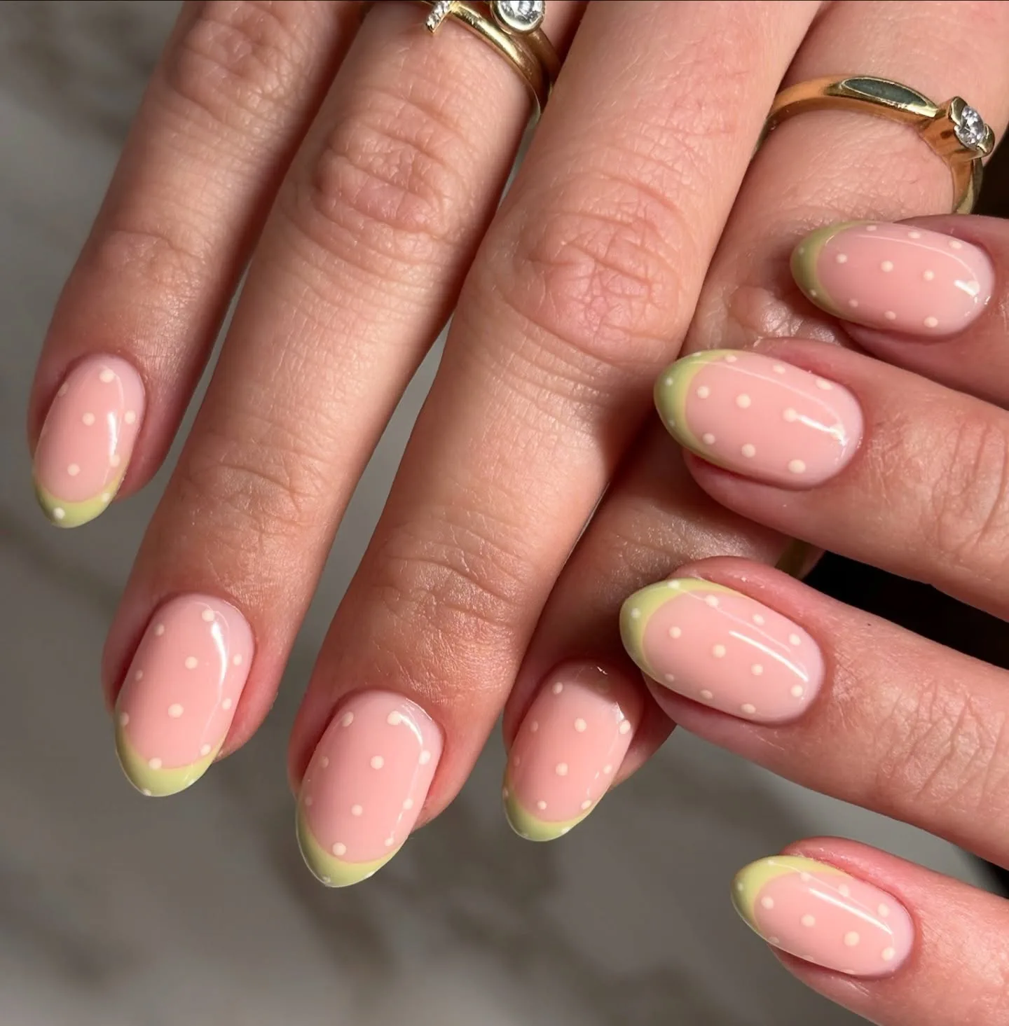 peachy pink oval french nails