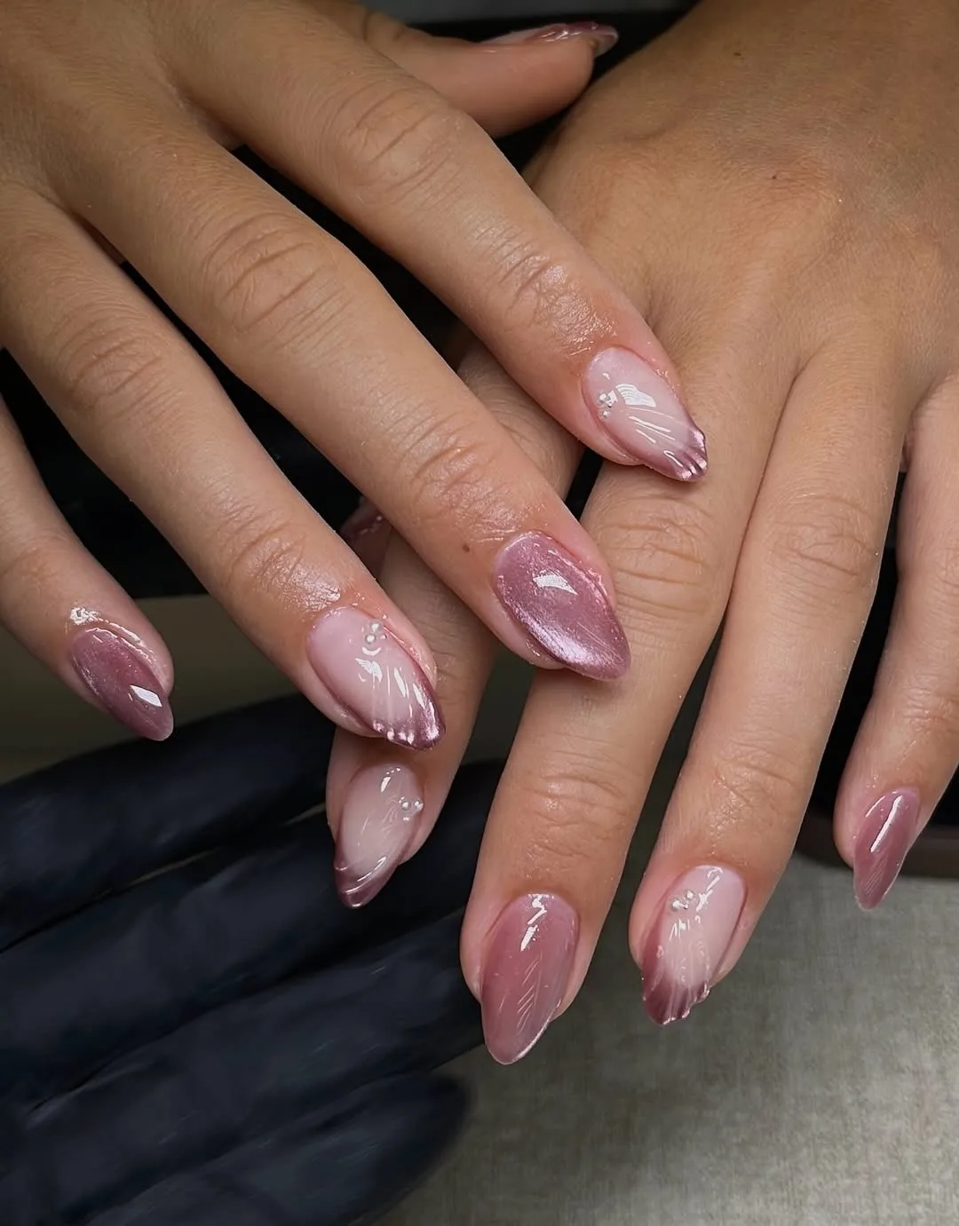 dusty rose almond glazed nails