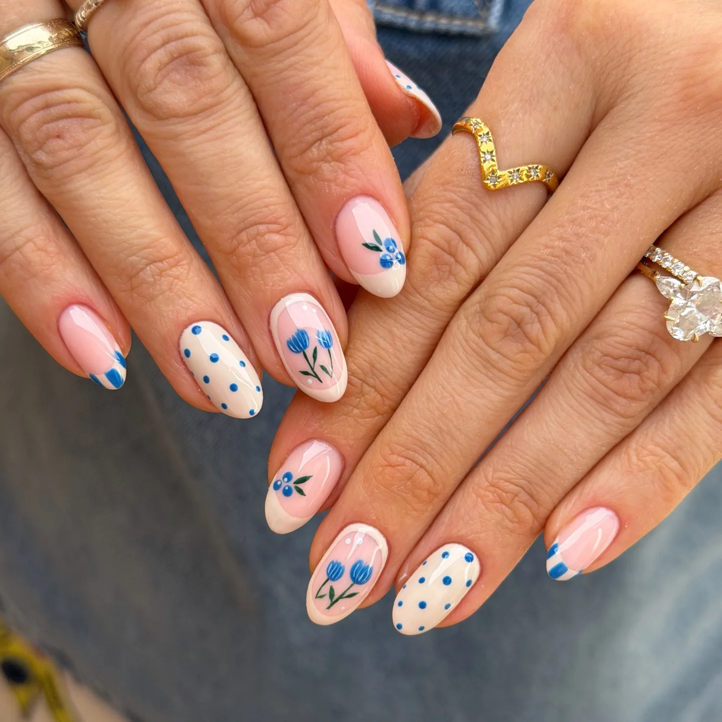 pink oval floral nails