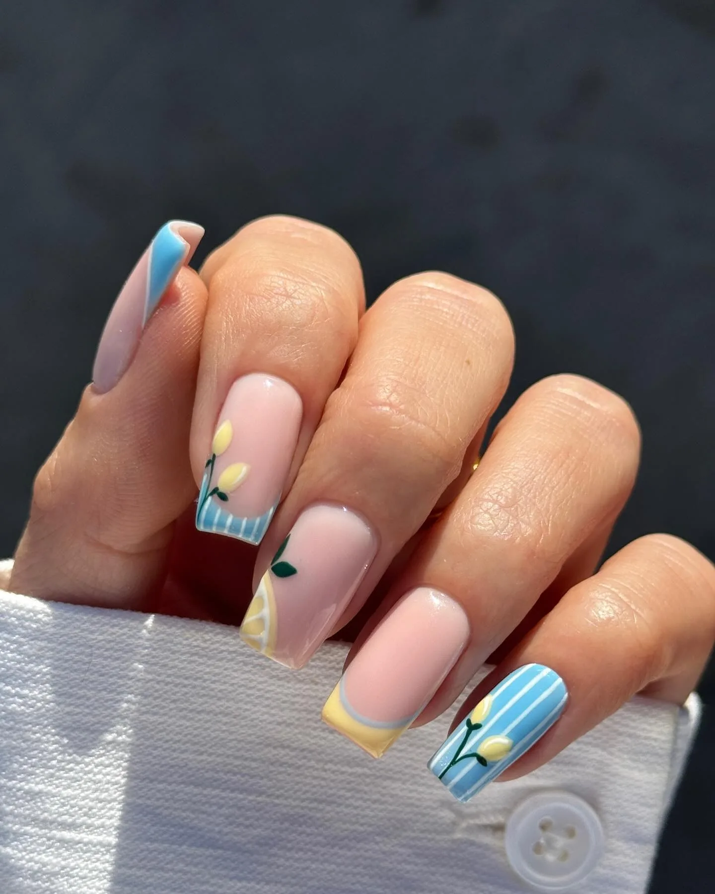 blue coffin lemon floral nails