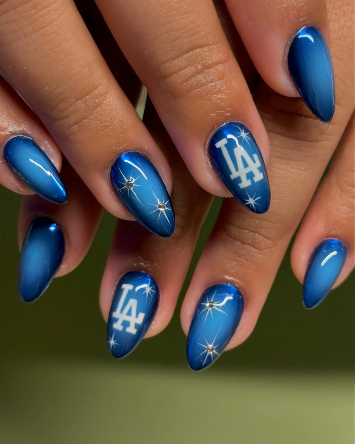 cobalt blue almond logo star nails