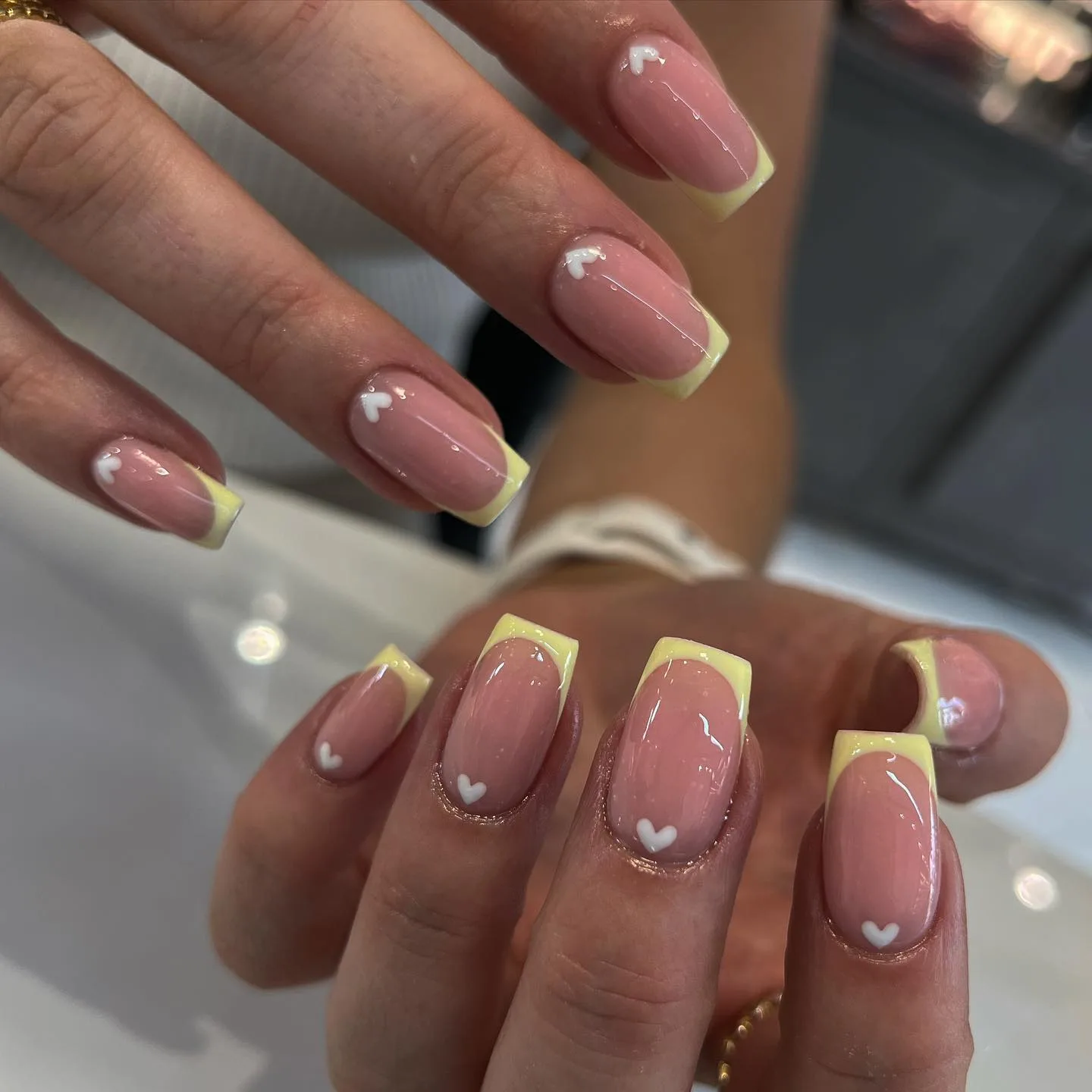 pink coffin lemon french nails