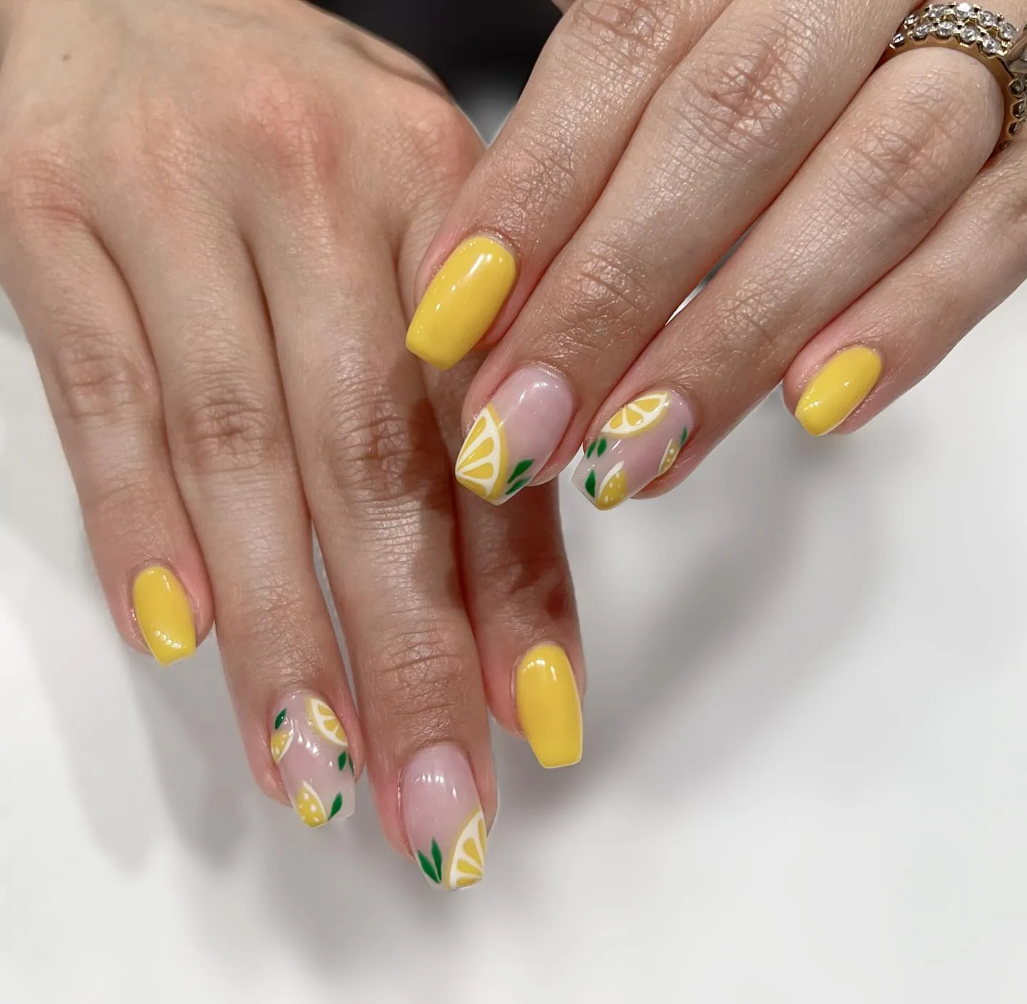 yellow coffin lemon design nails