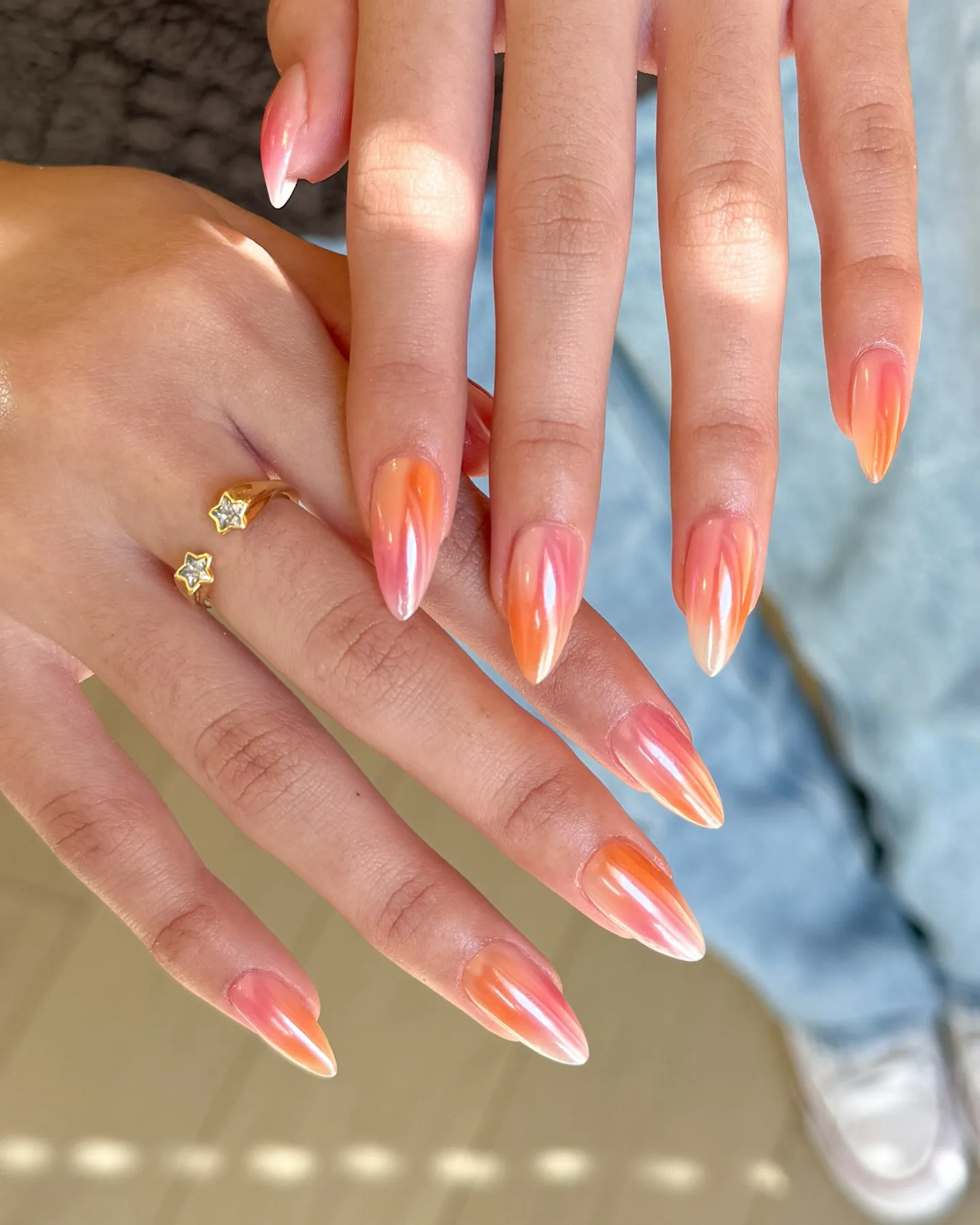 coral orange almond gradient jelly nails