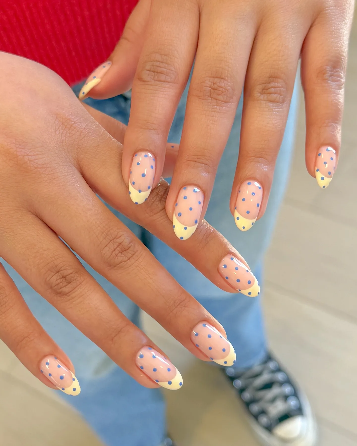 peachy pink oval polka dot nails