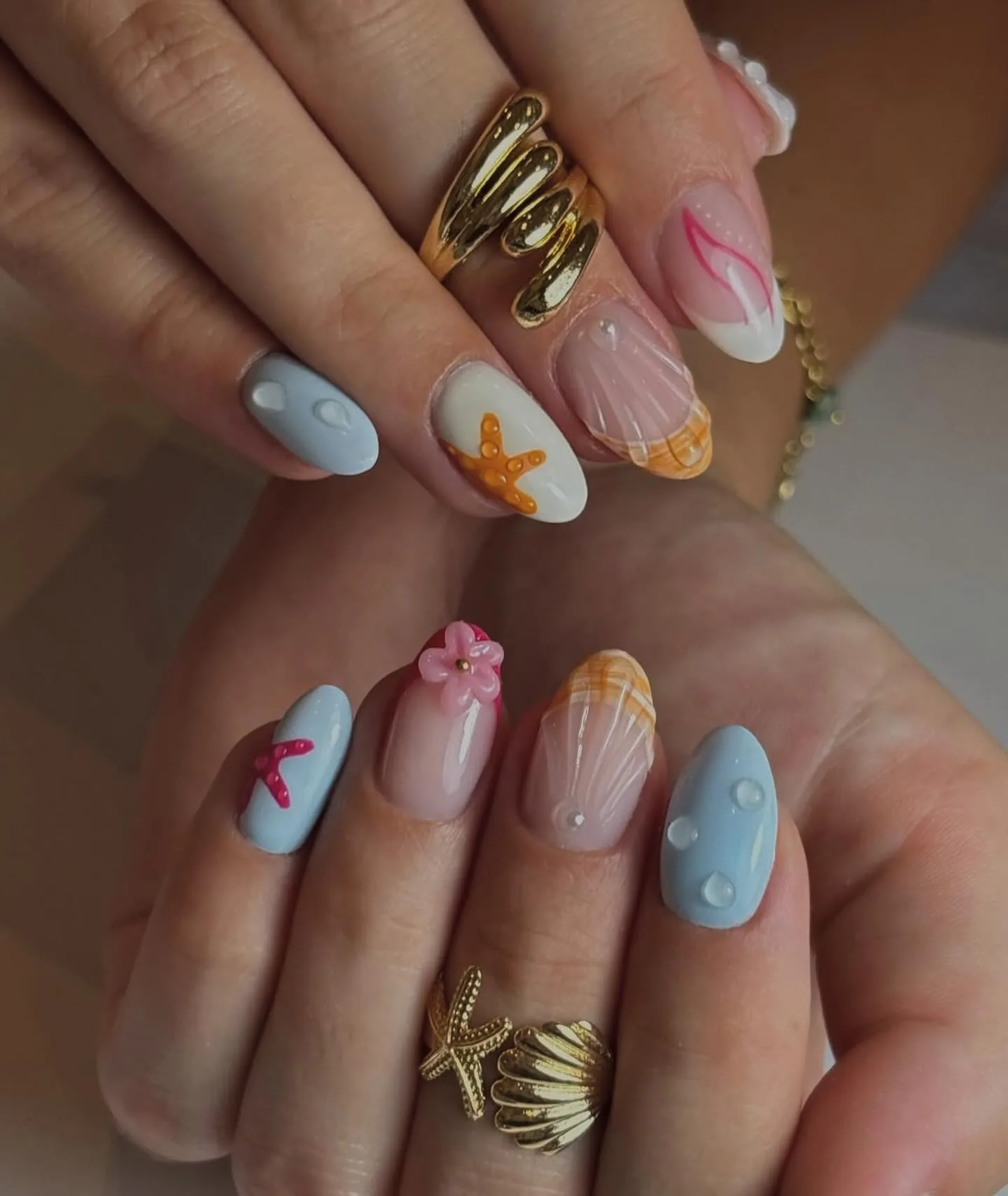 blue white almond tropical nails