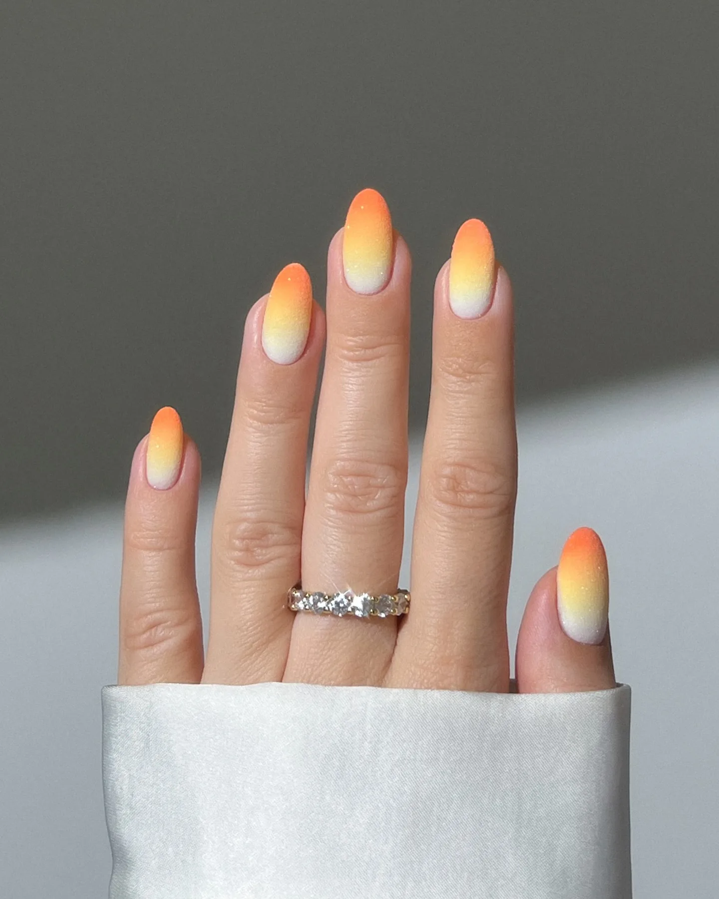 coral white oval gradient nails