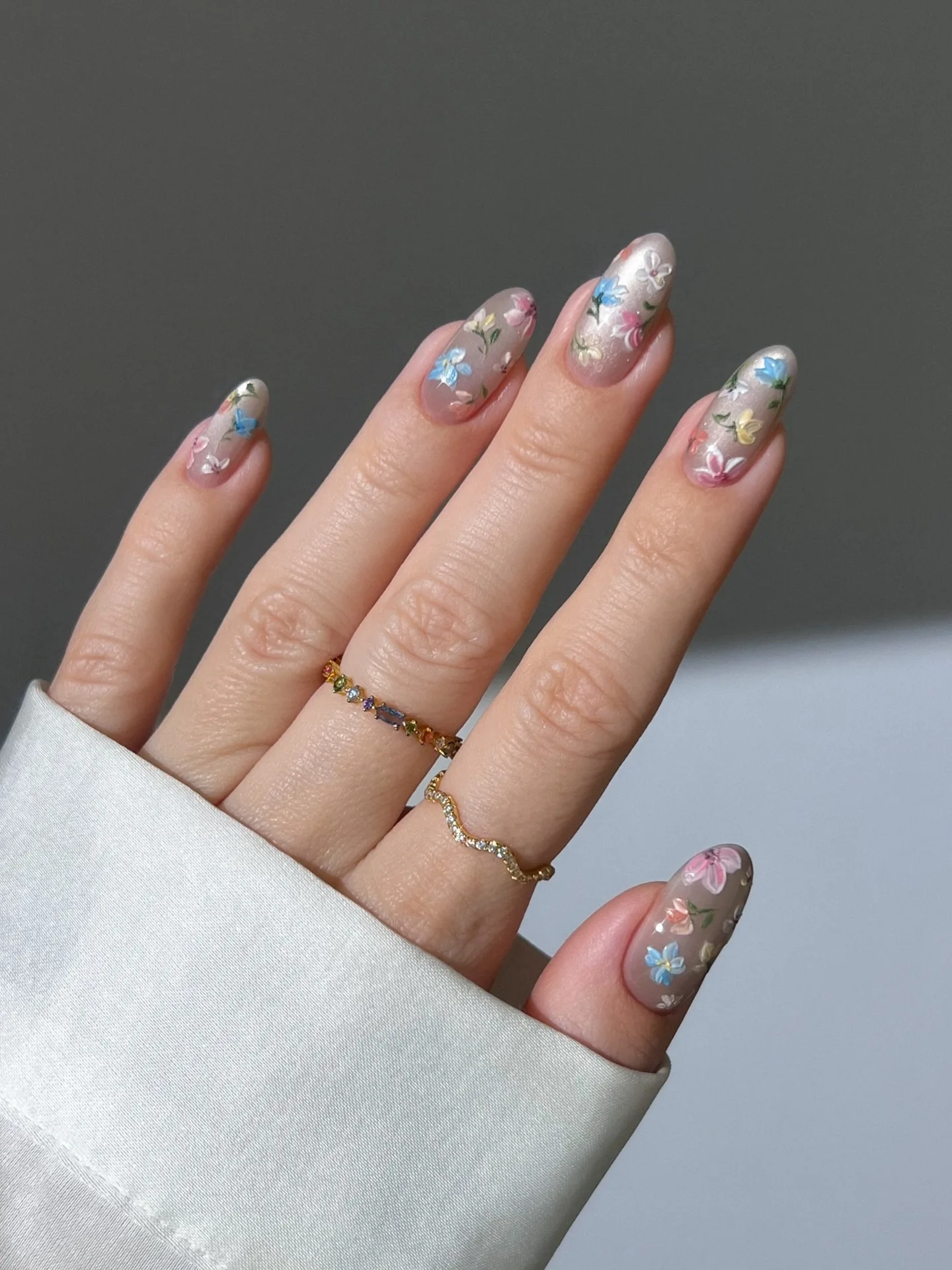 taupe coffin butterfly design nails