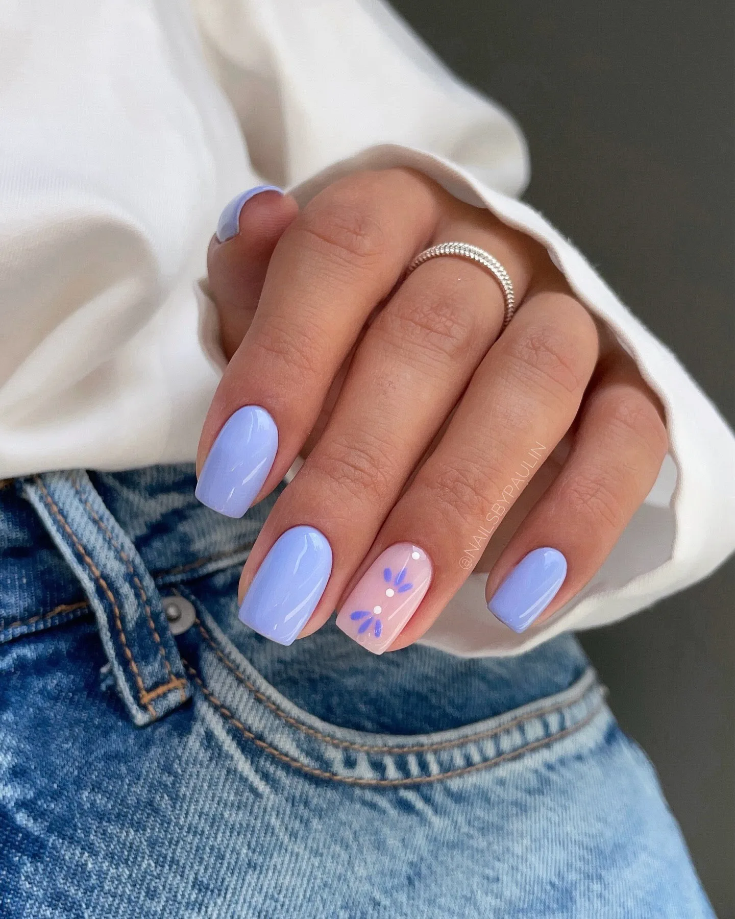 periwinkle square butterfly accent nails
