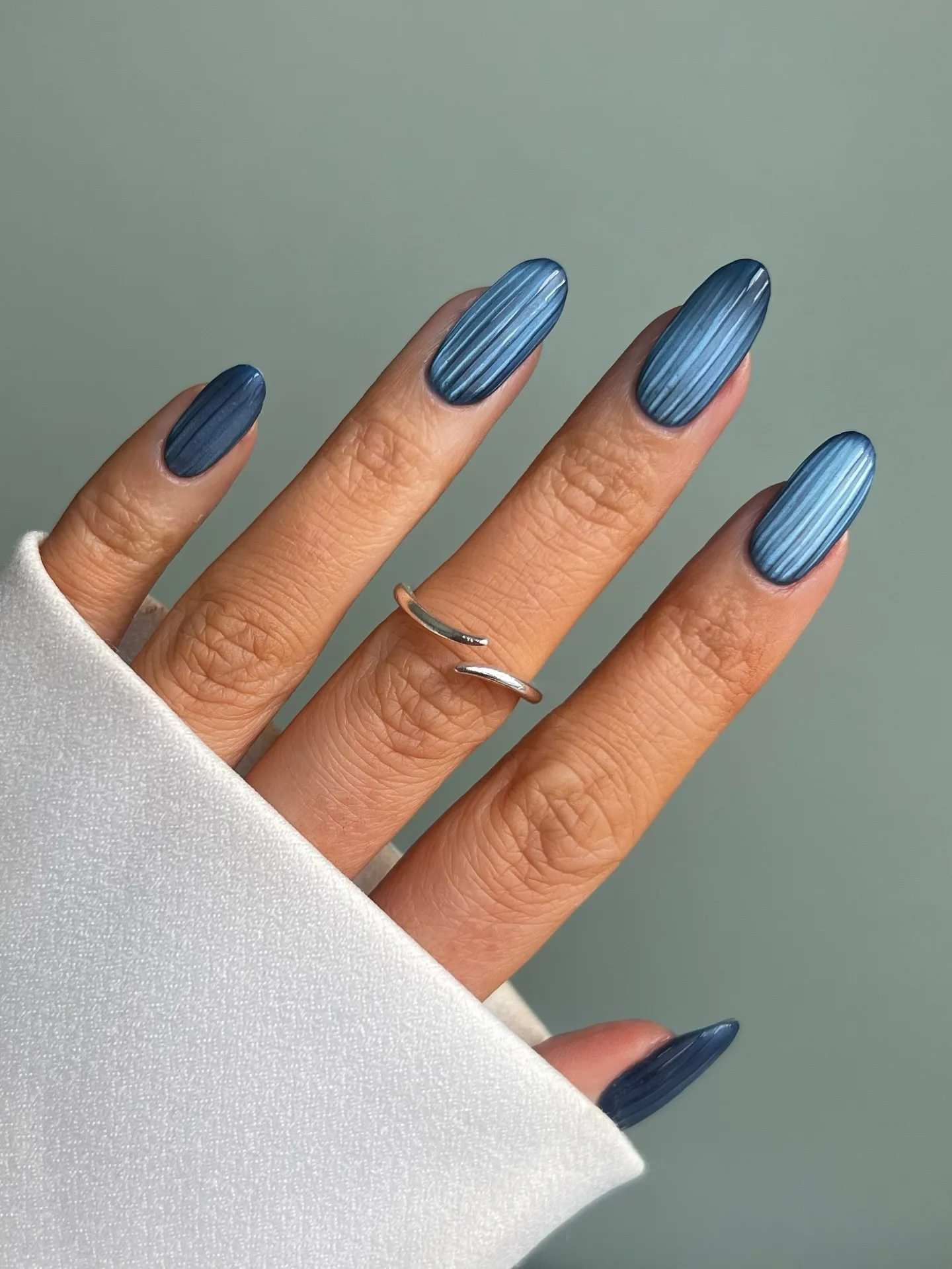 slate blue oval ridged nails