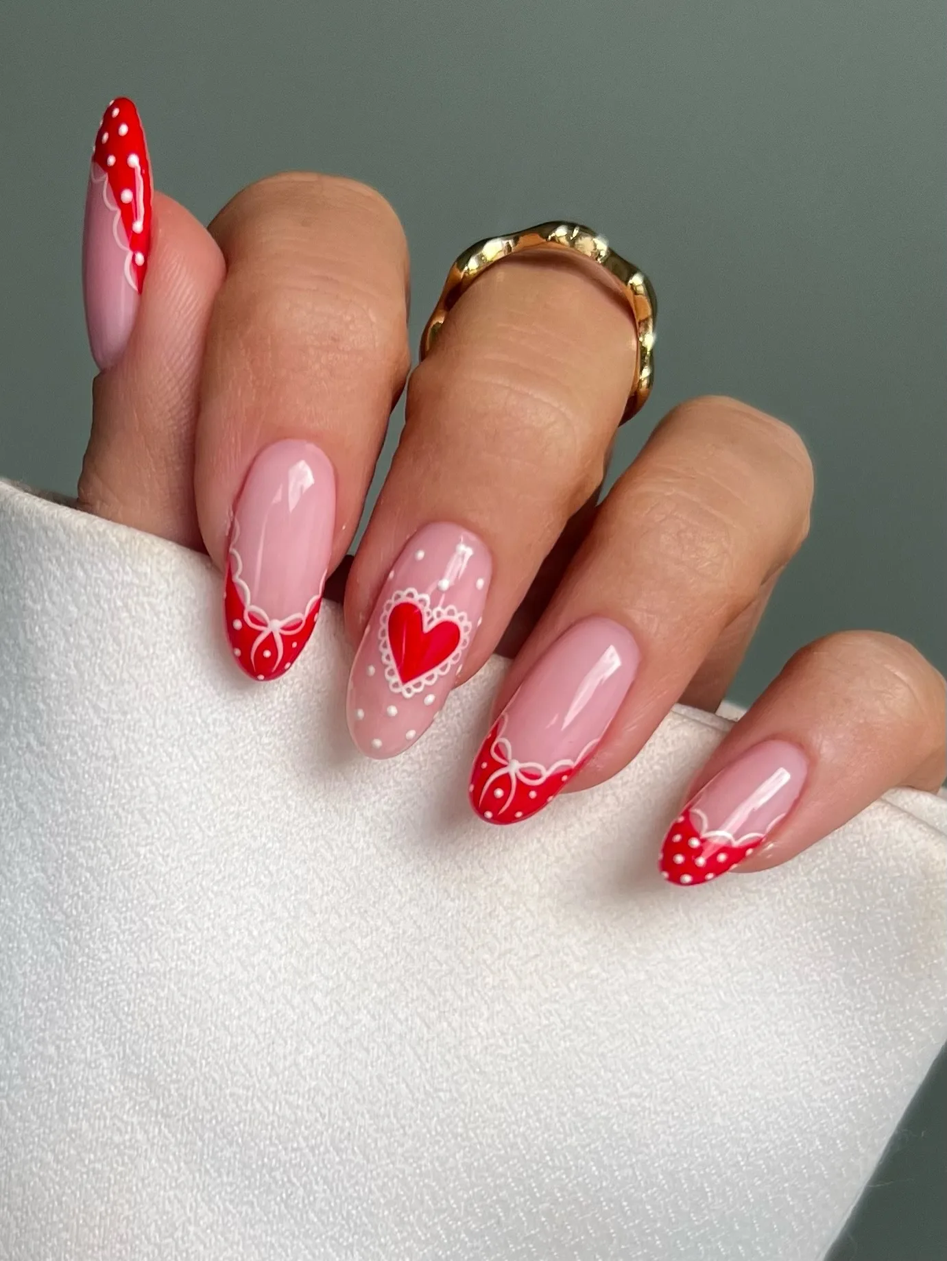 pink red coffin valentine nails