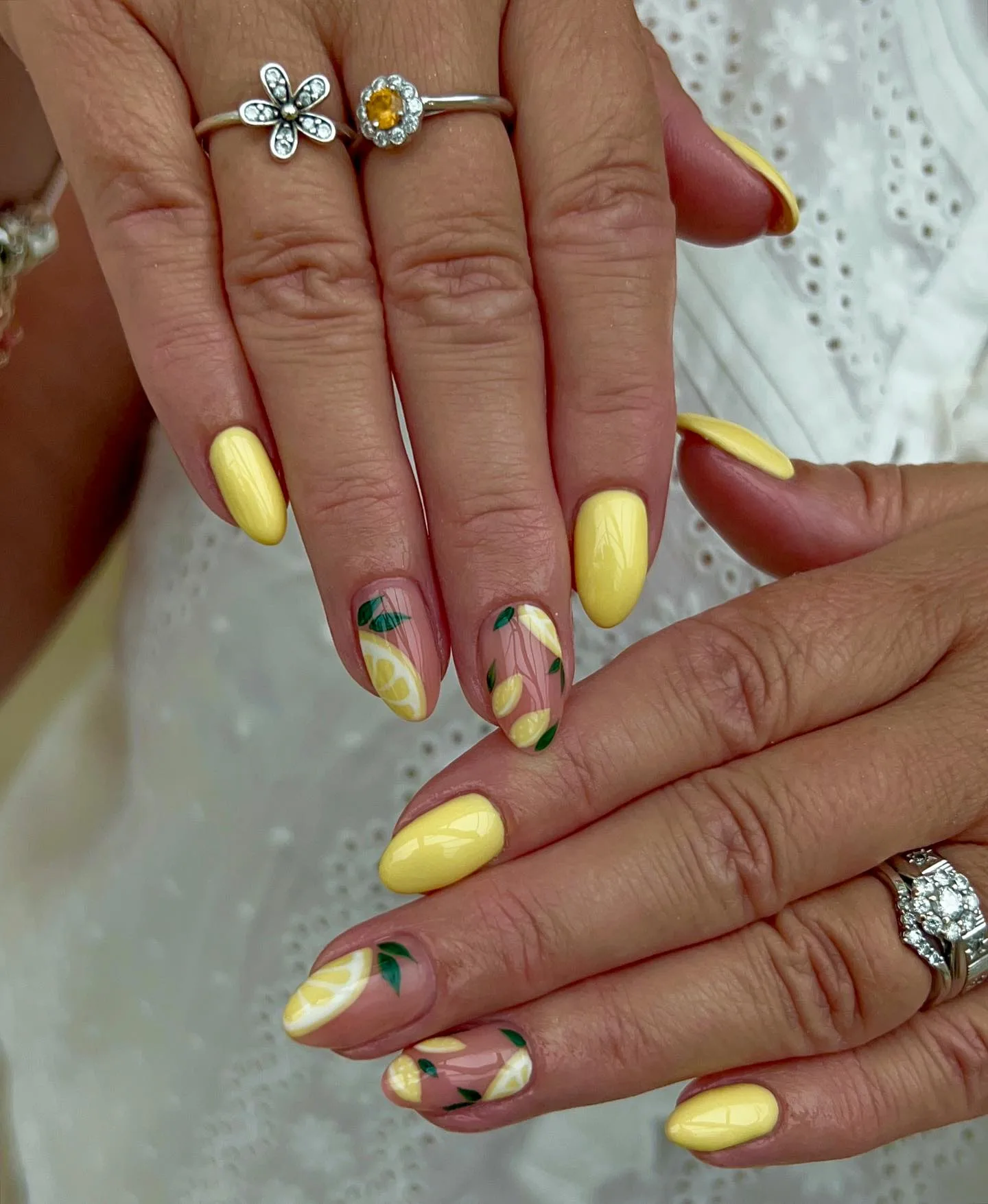 yellow almond lemon design nails