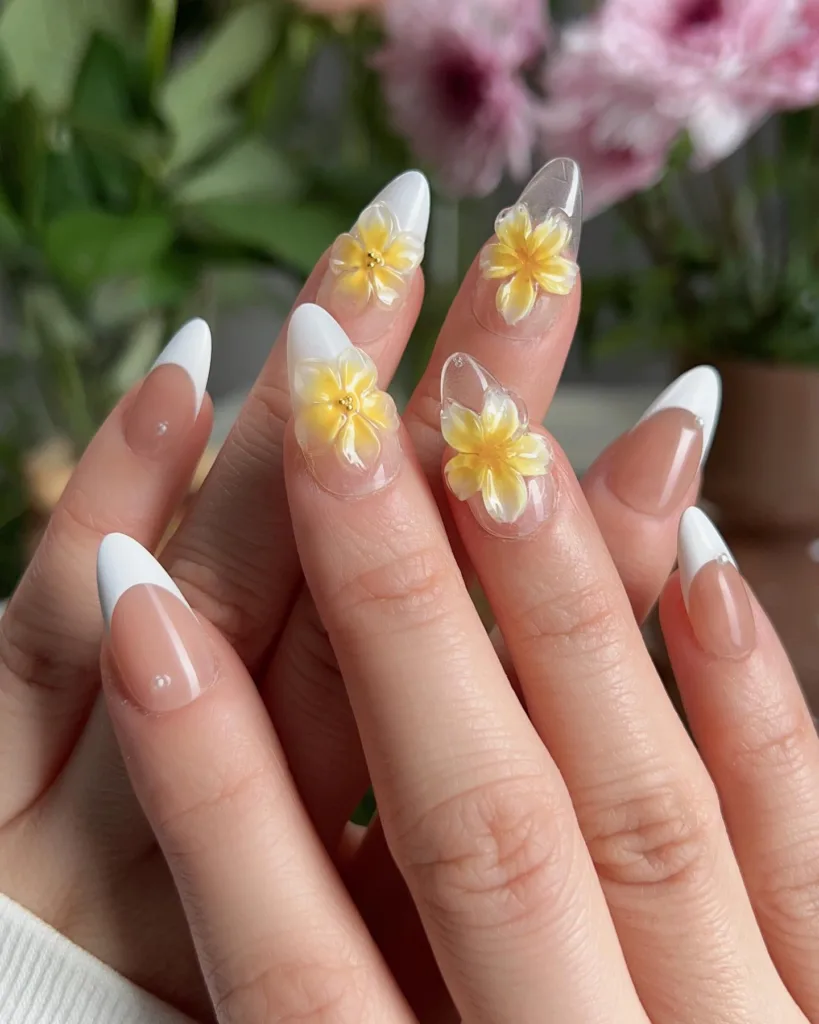 white almond 3d floral nail designs spring