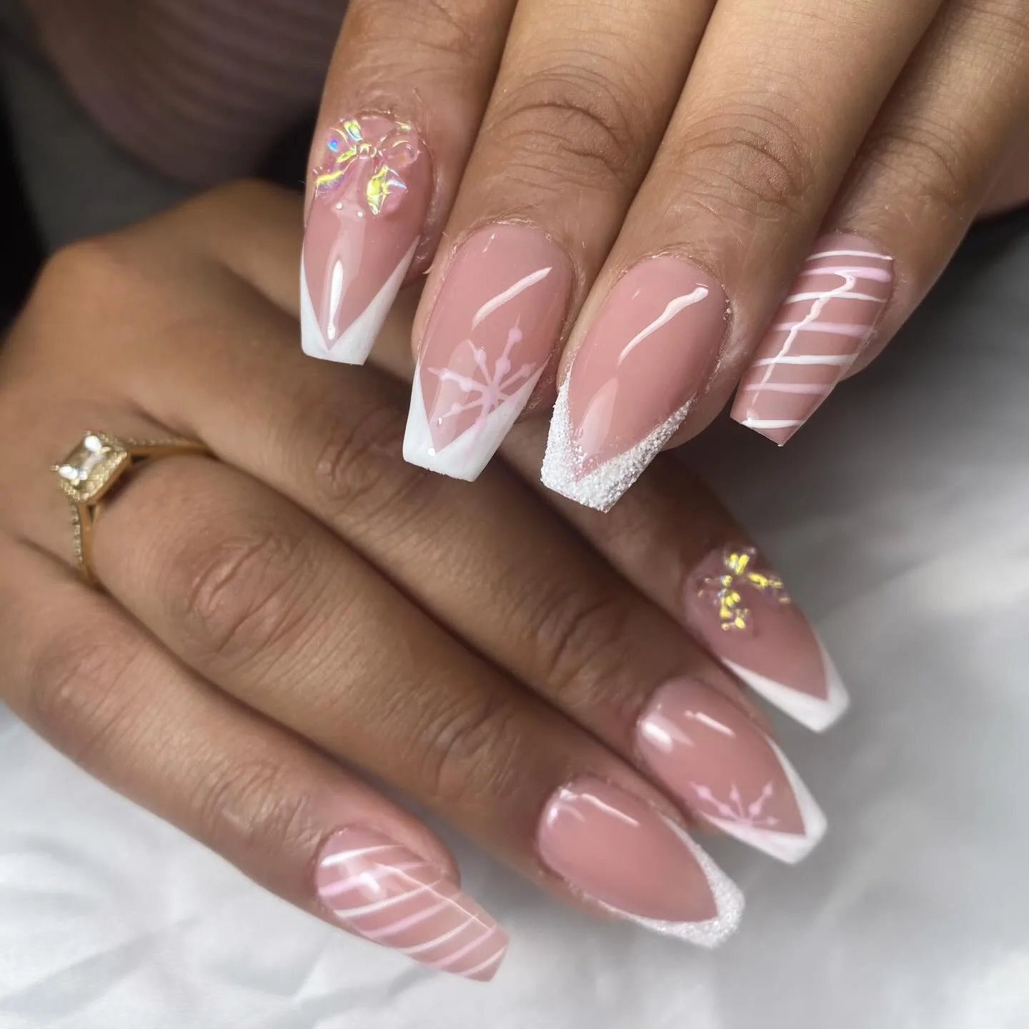 pink coffin french floral nails