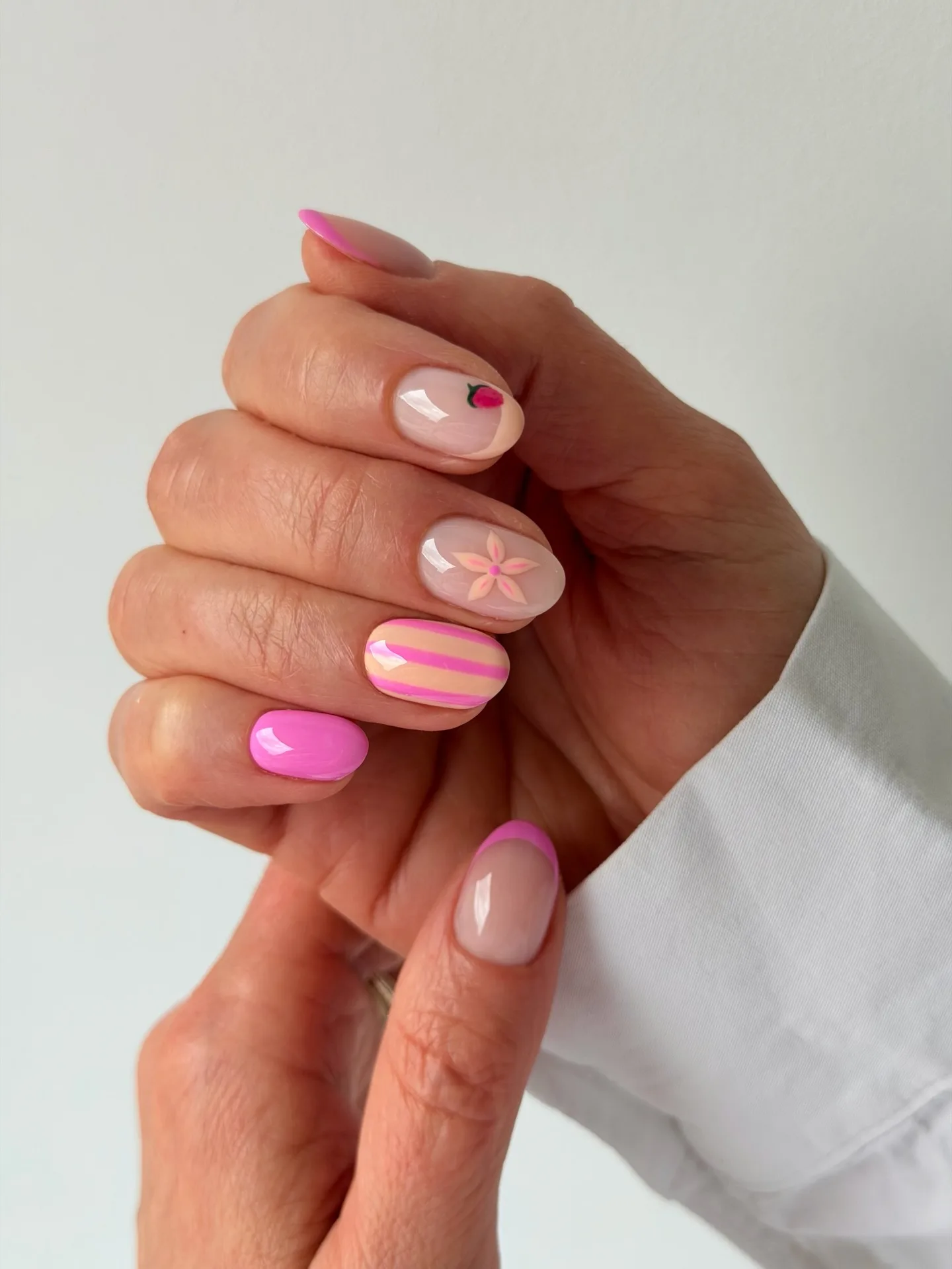 pink nude oval glazed nails