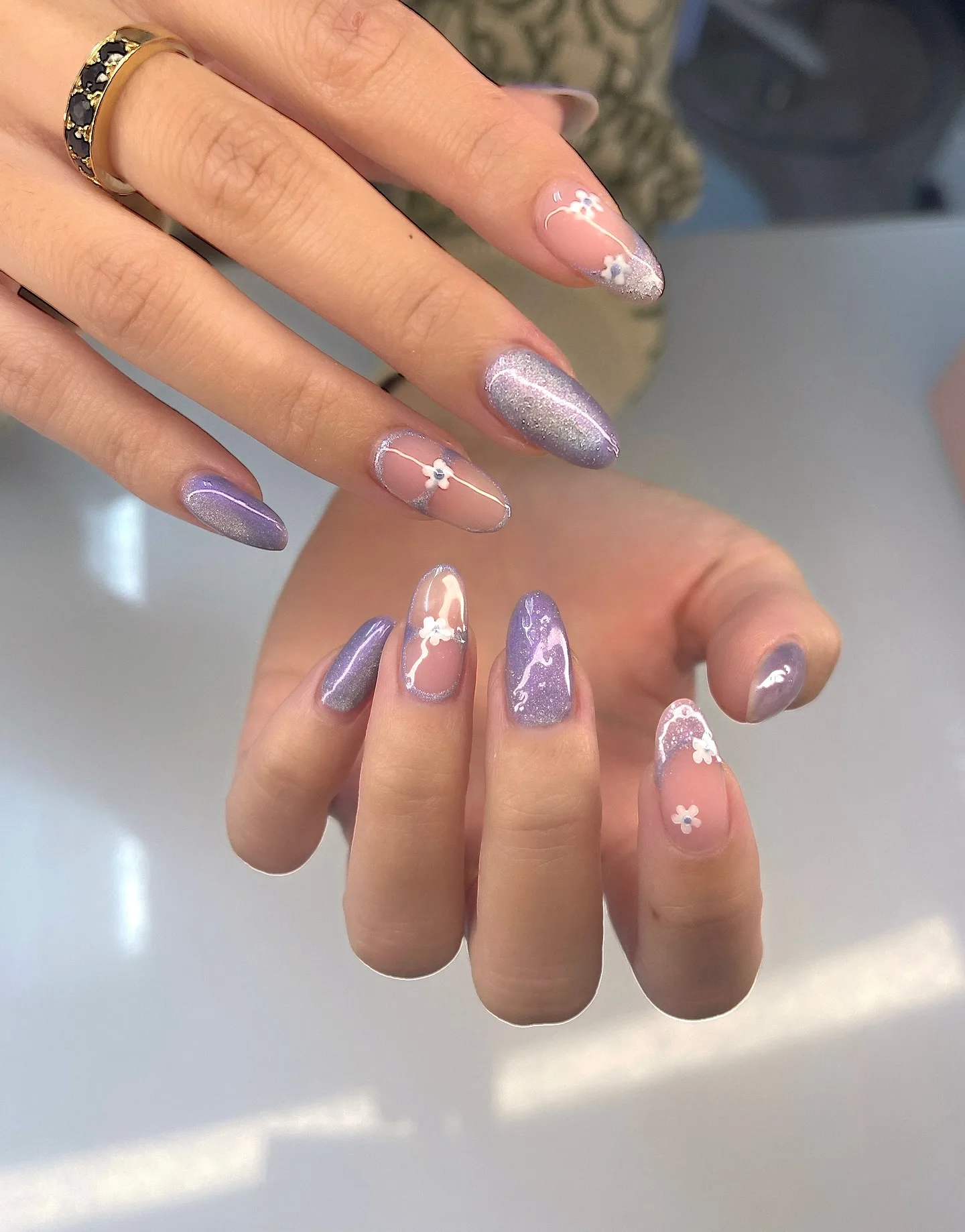 pink purple coffin floral nails