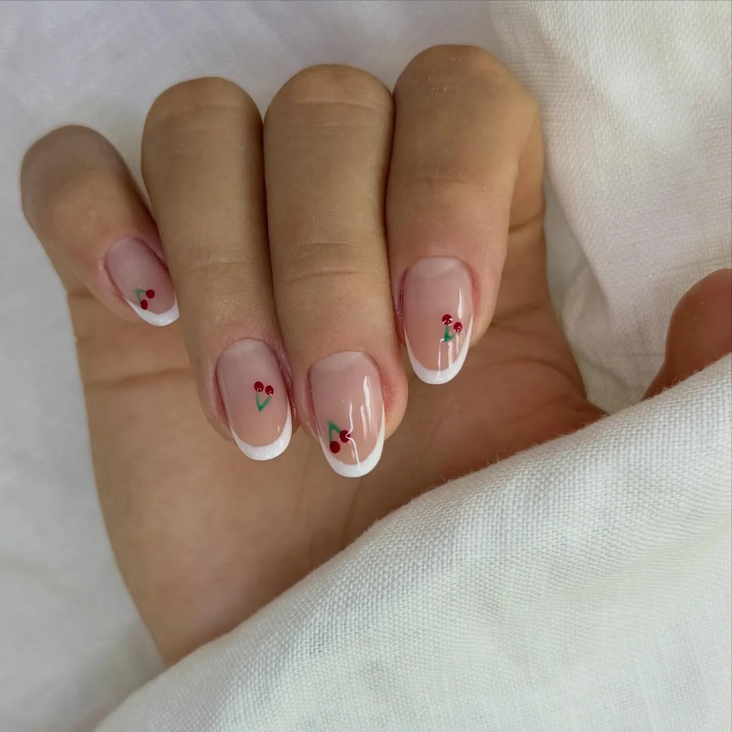 nude oval french cherry nails