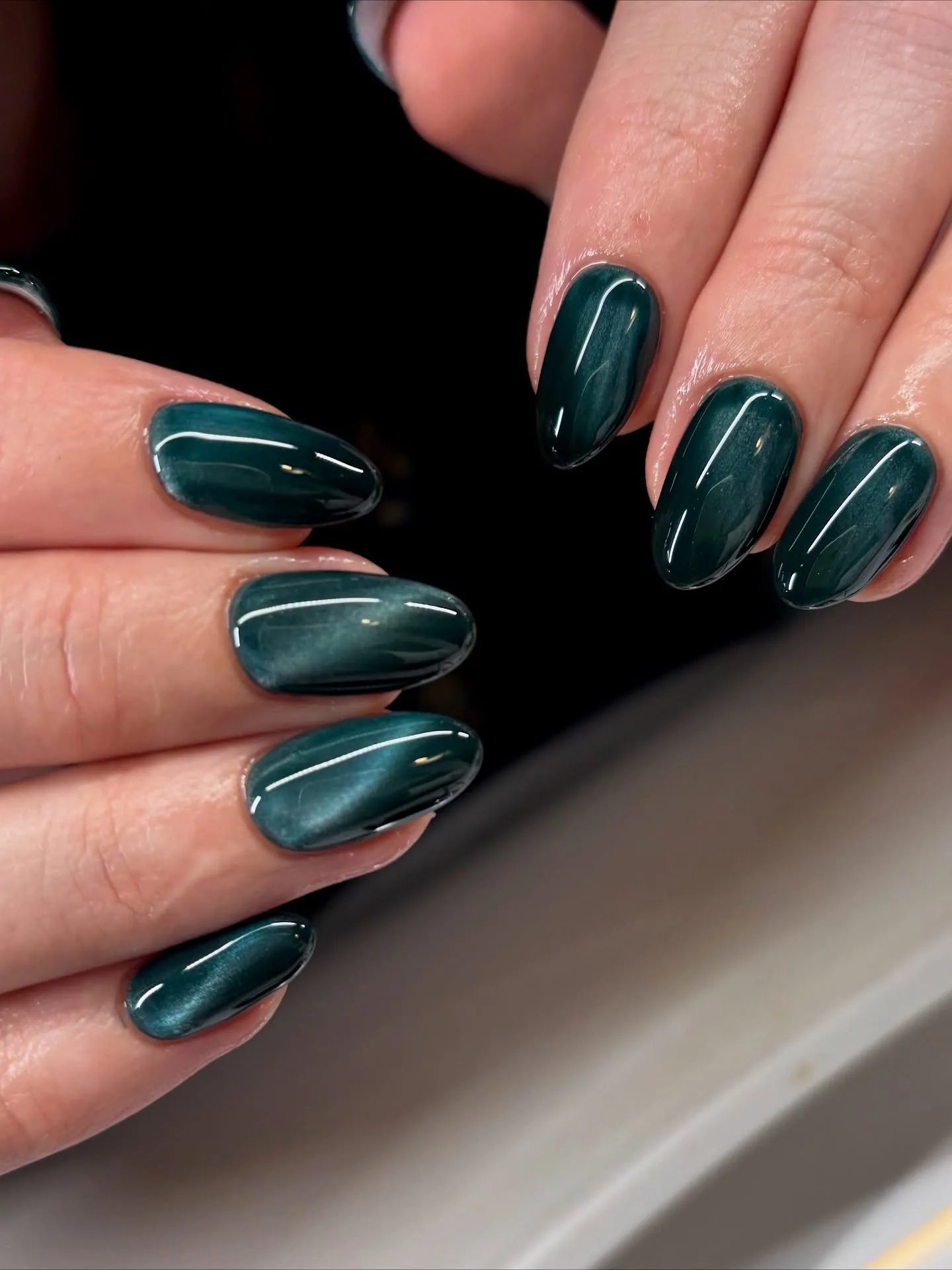 forest green coffin chrome nails