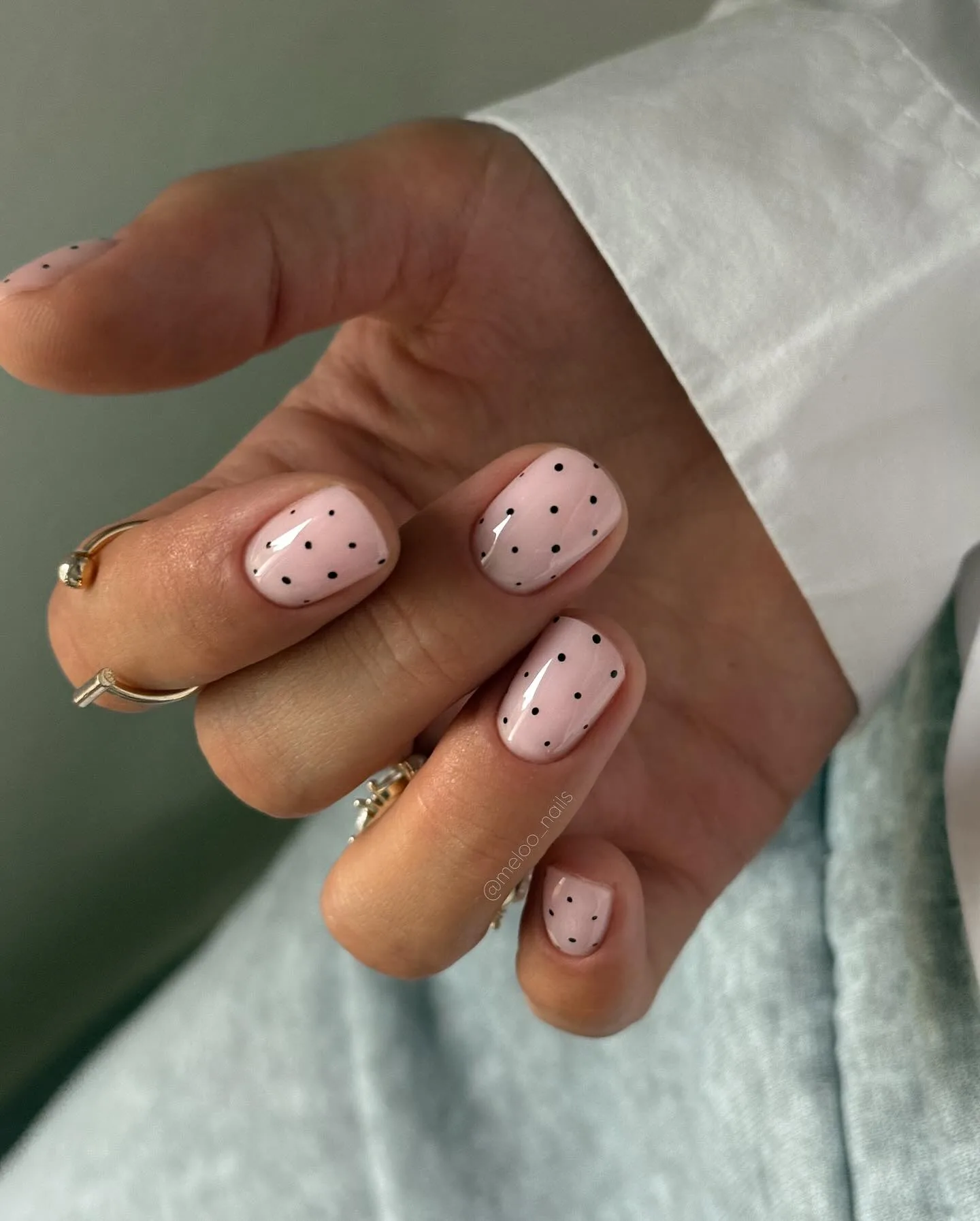 nude pink rounded polka dot nails