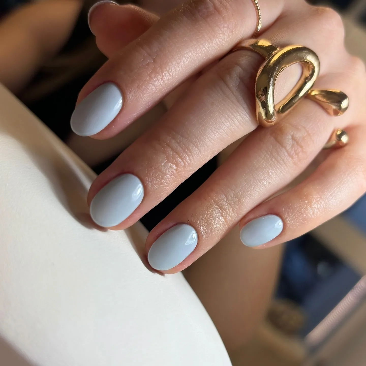 powder blue oval matte nails