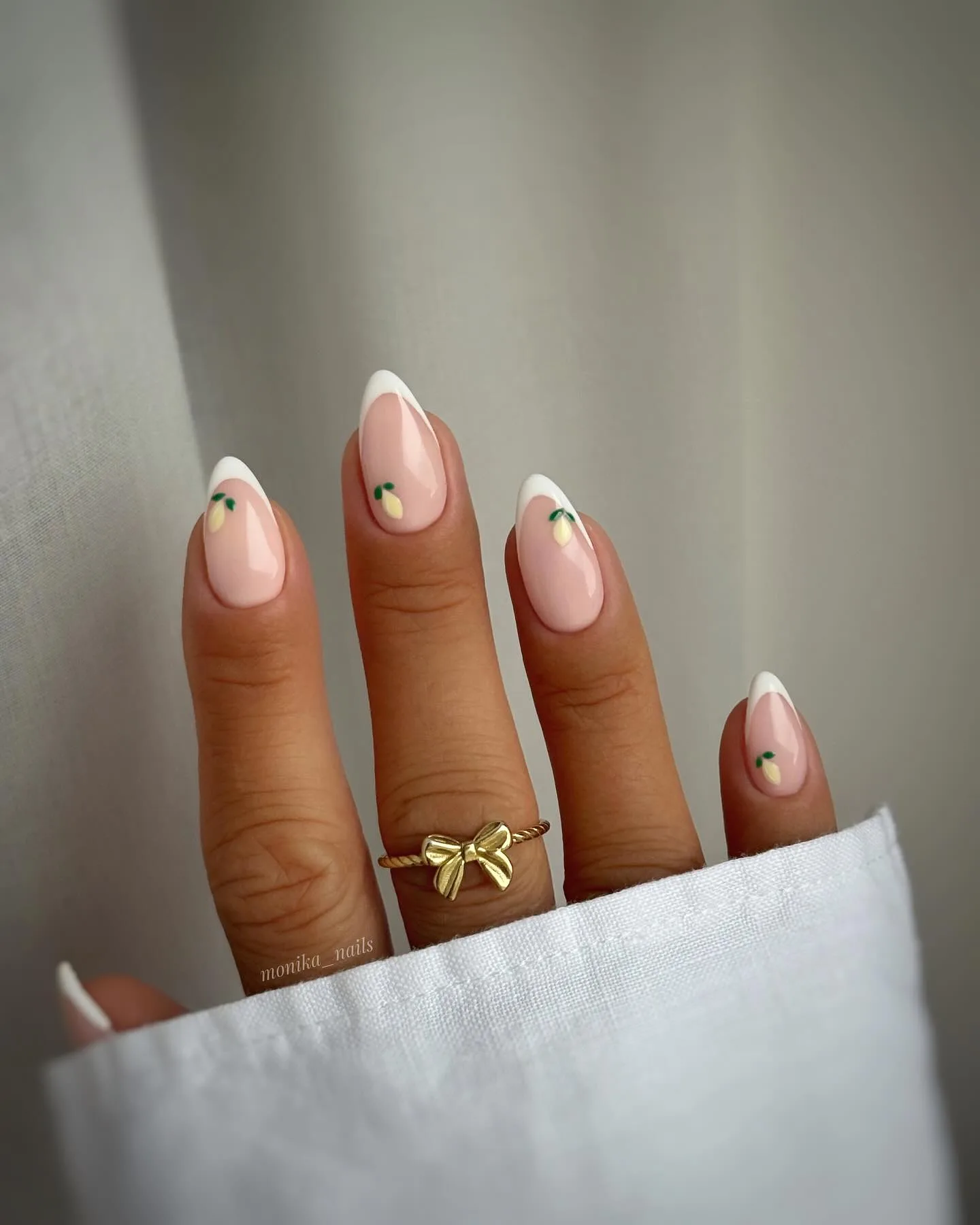 pink almond lemon french nails