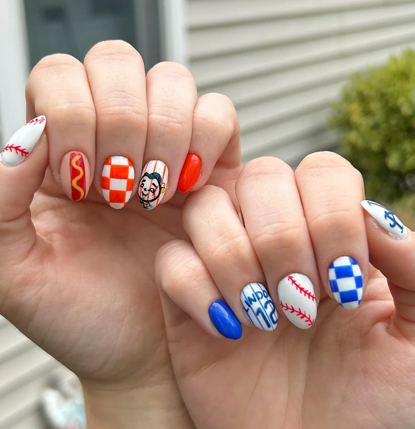 red white blue oval baseball nails
