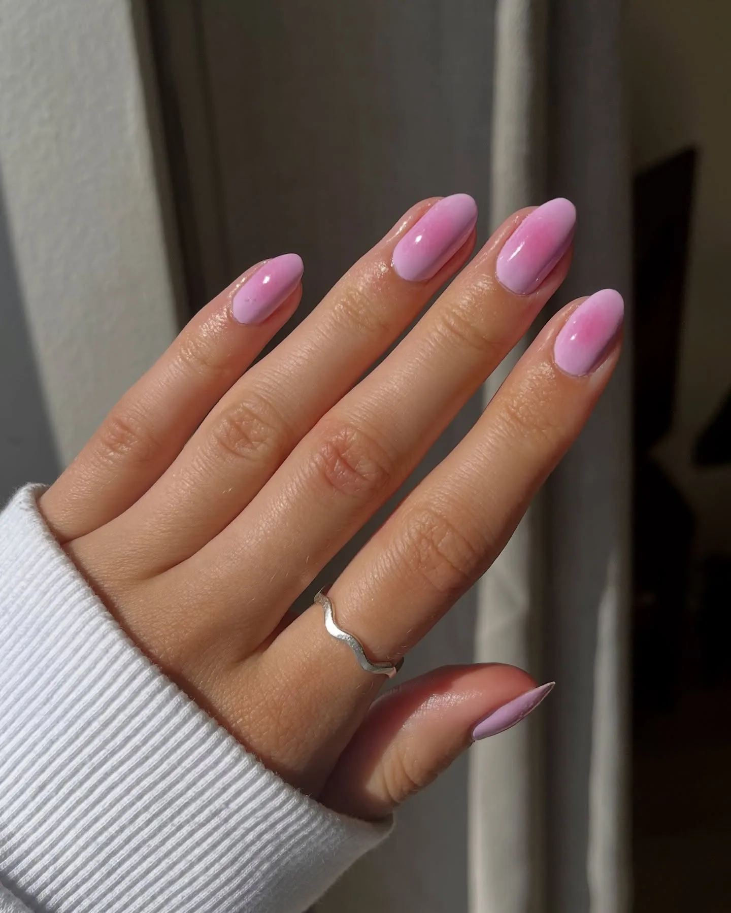 dusty pink oval glossy nails