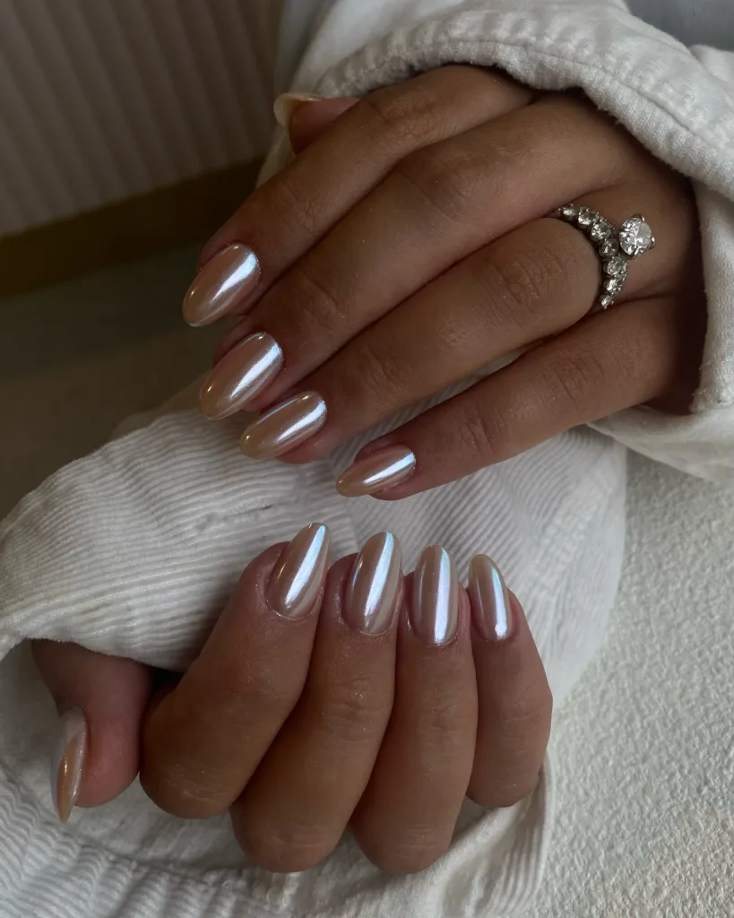 silver oval chrome mirror nails