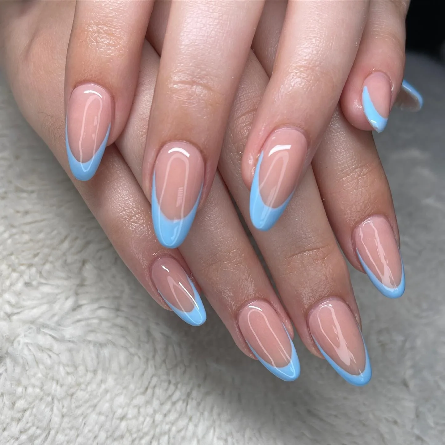 nude pink almond blue french nails
