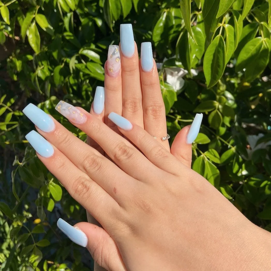 powder blue coffin marble nails