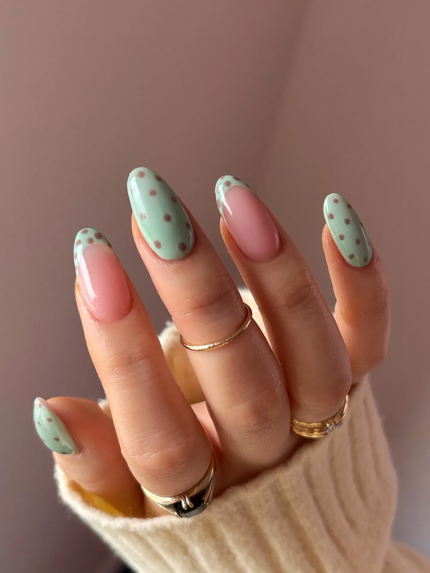 coral sage almond dotted nails