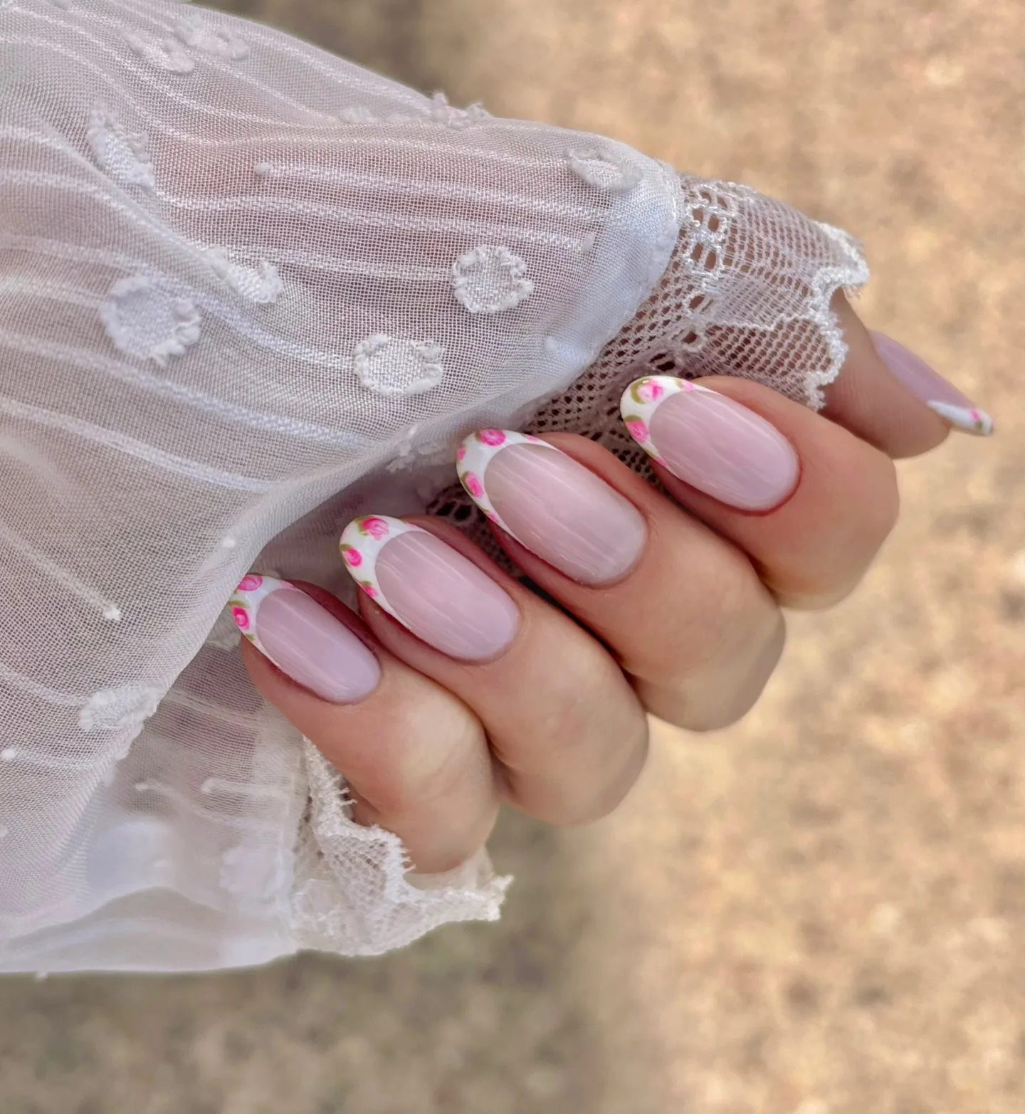 pink oval floral jelly nails