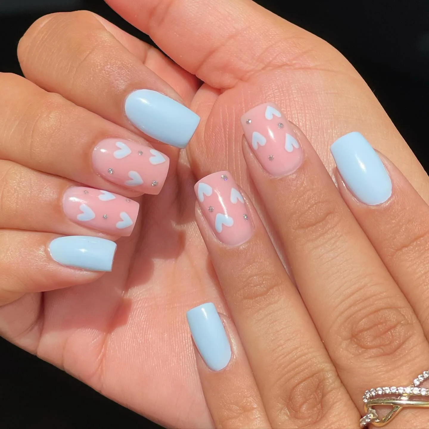 blue pink coffin heart nails