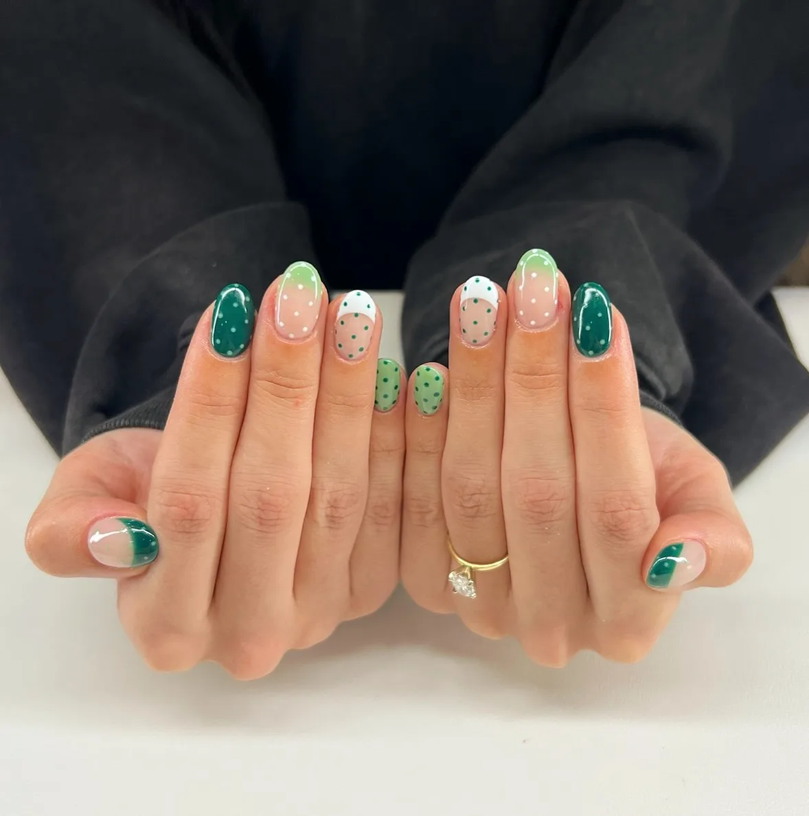 green coral oval polka dot nails