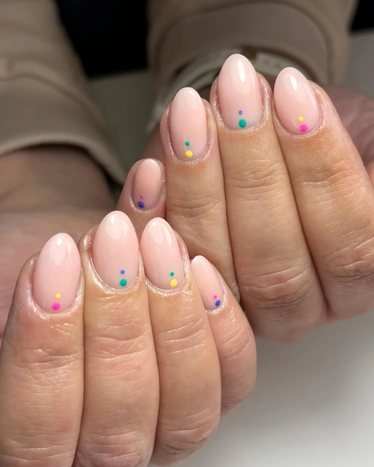 peachy nude oval dotted nails