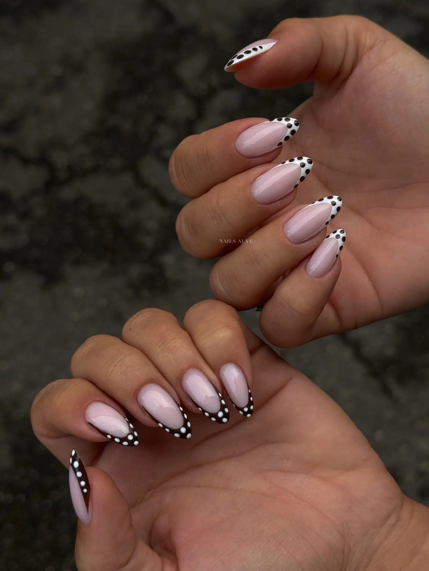 pink coffin polka dot nails