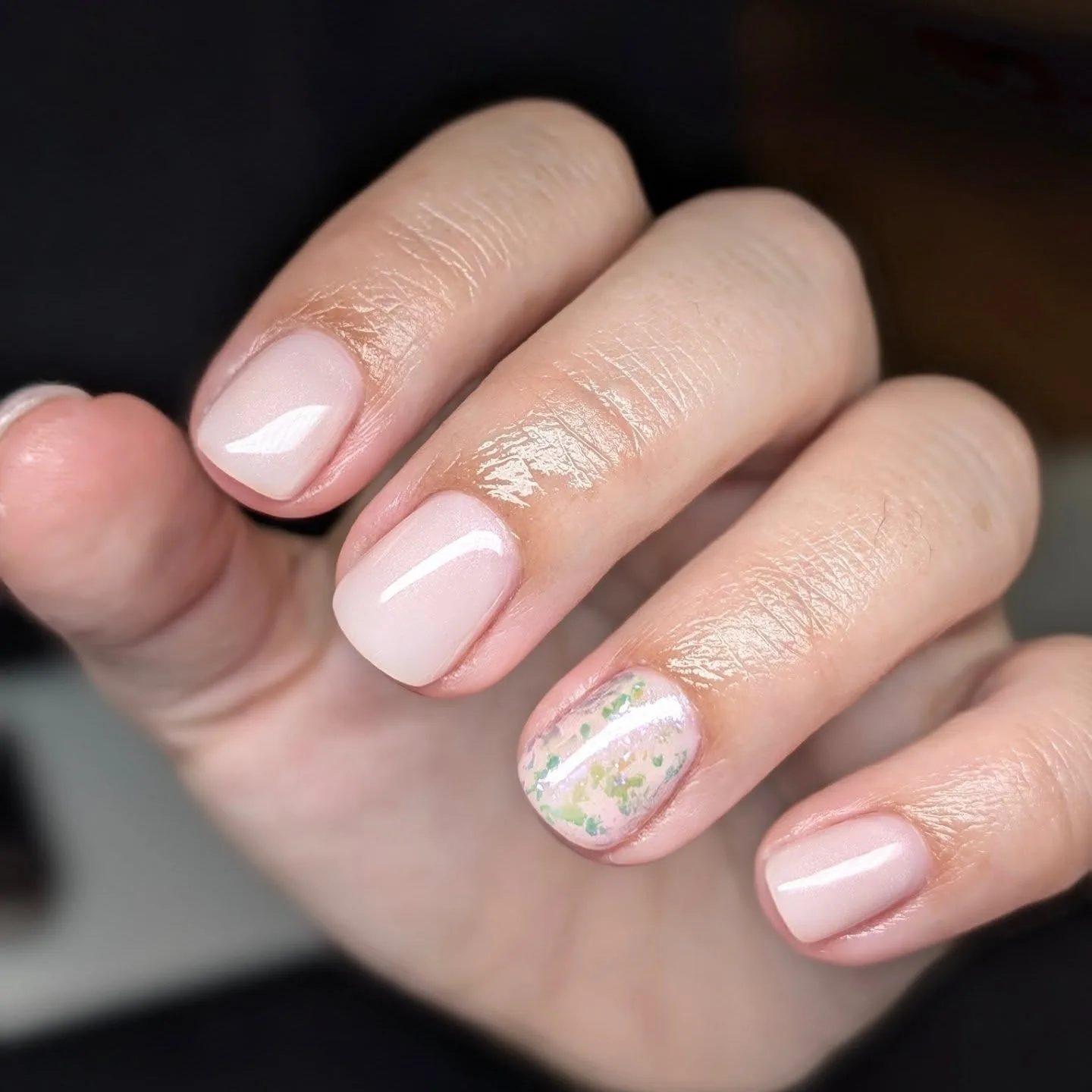 milky pink square floral nails