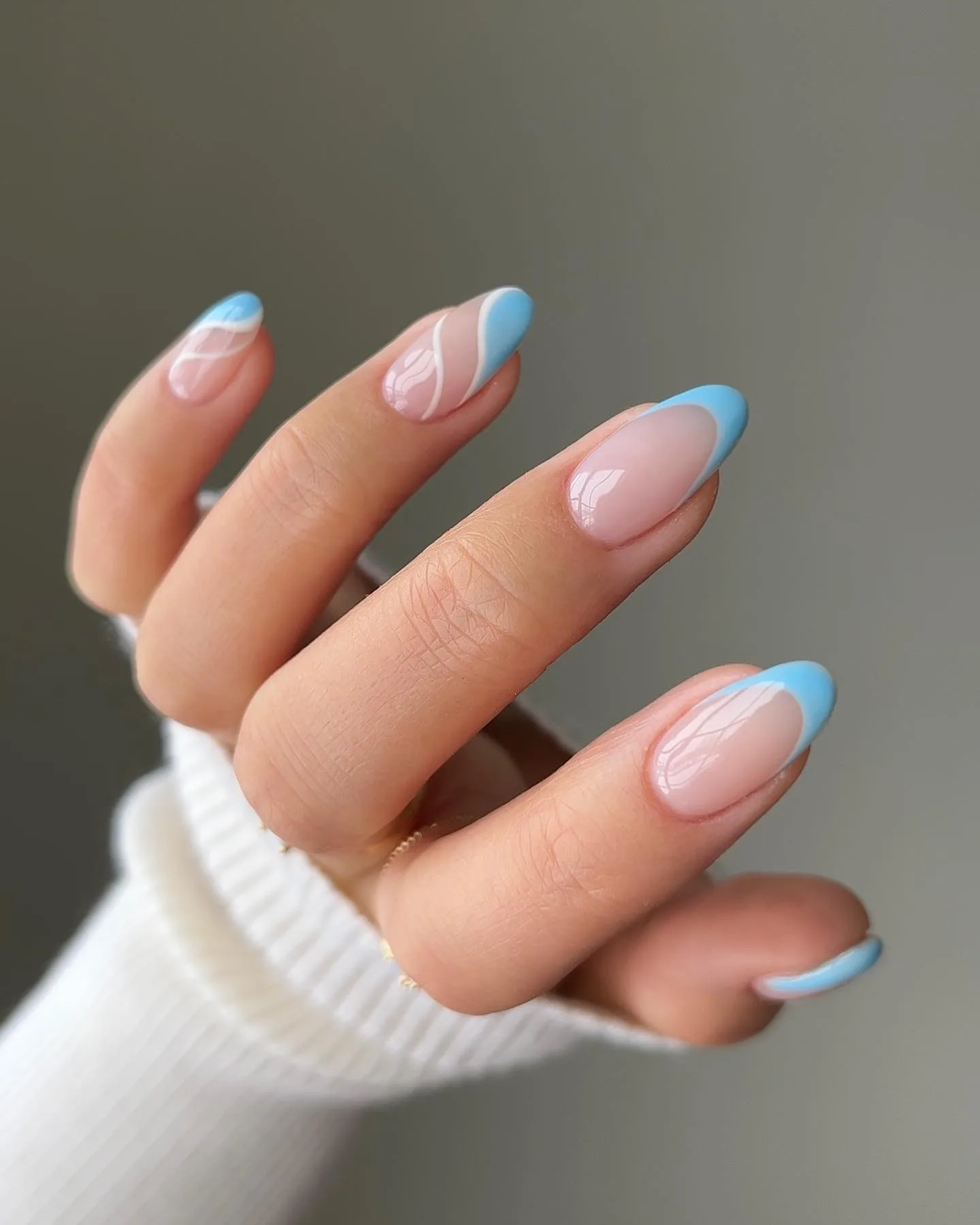 pink blue oval french nails