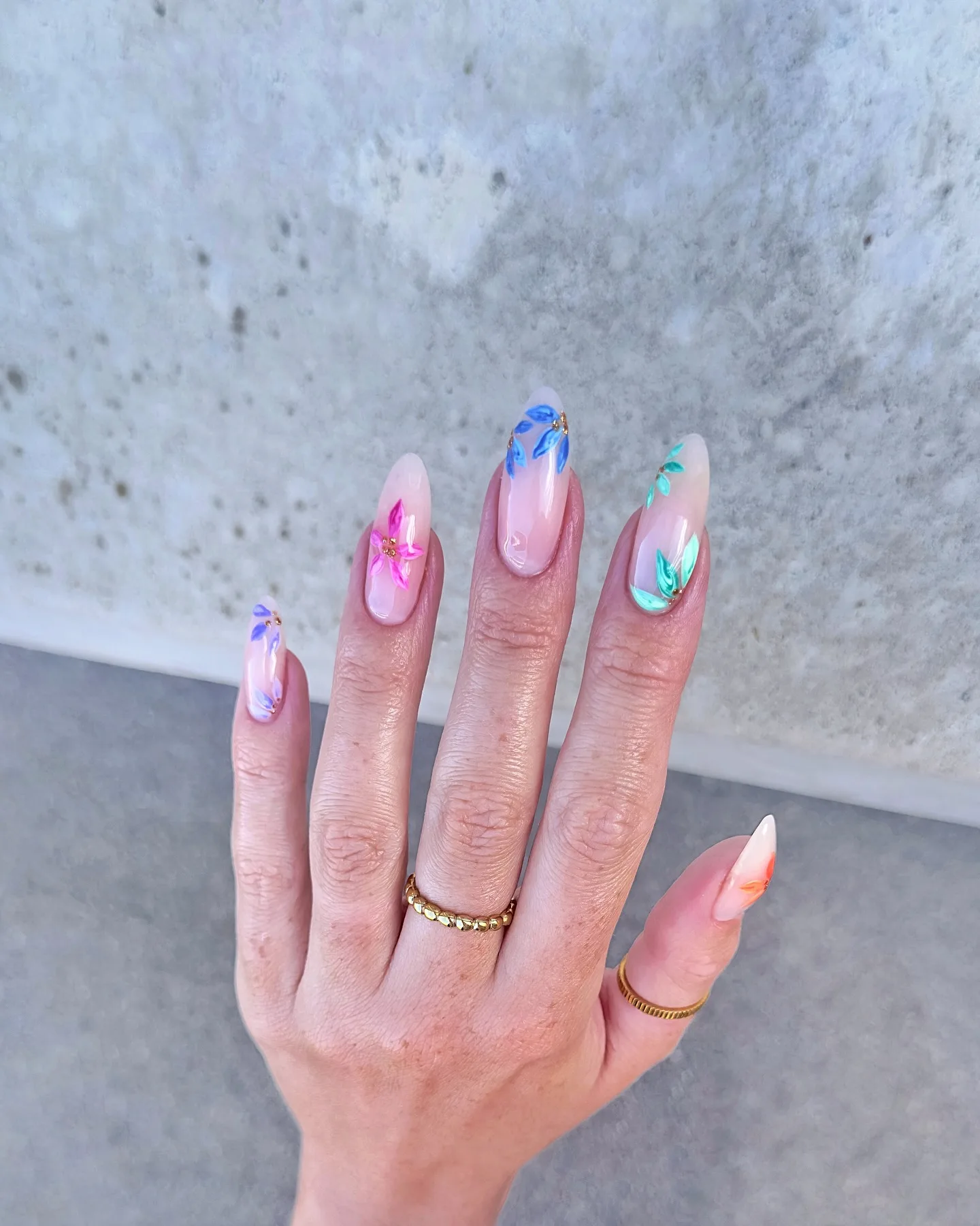 pink coffin floral jelly nails