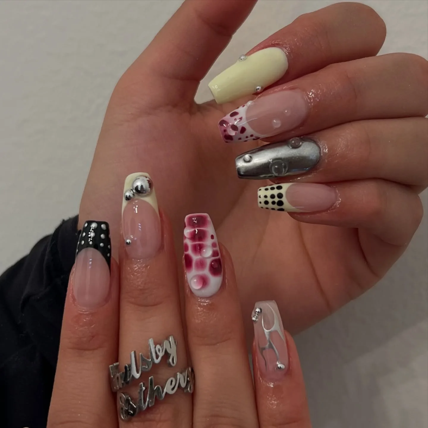 mixed coffin embellished pattern nails