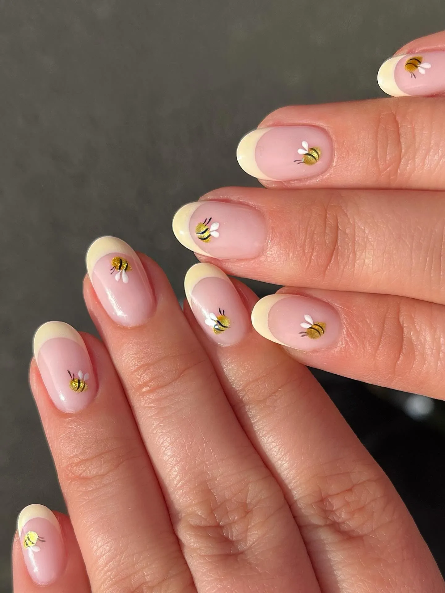 pink oval french bee nails