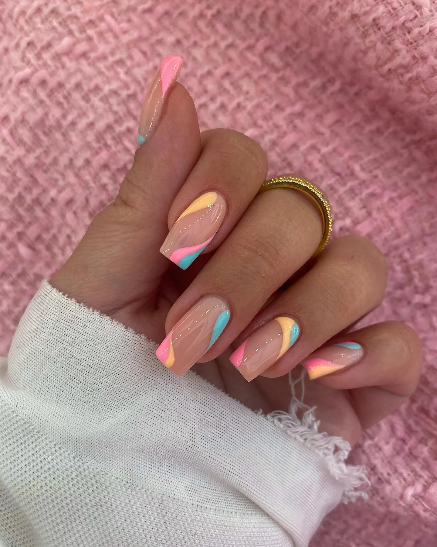 nude pink coffin rainbow french nails