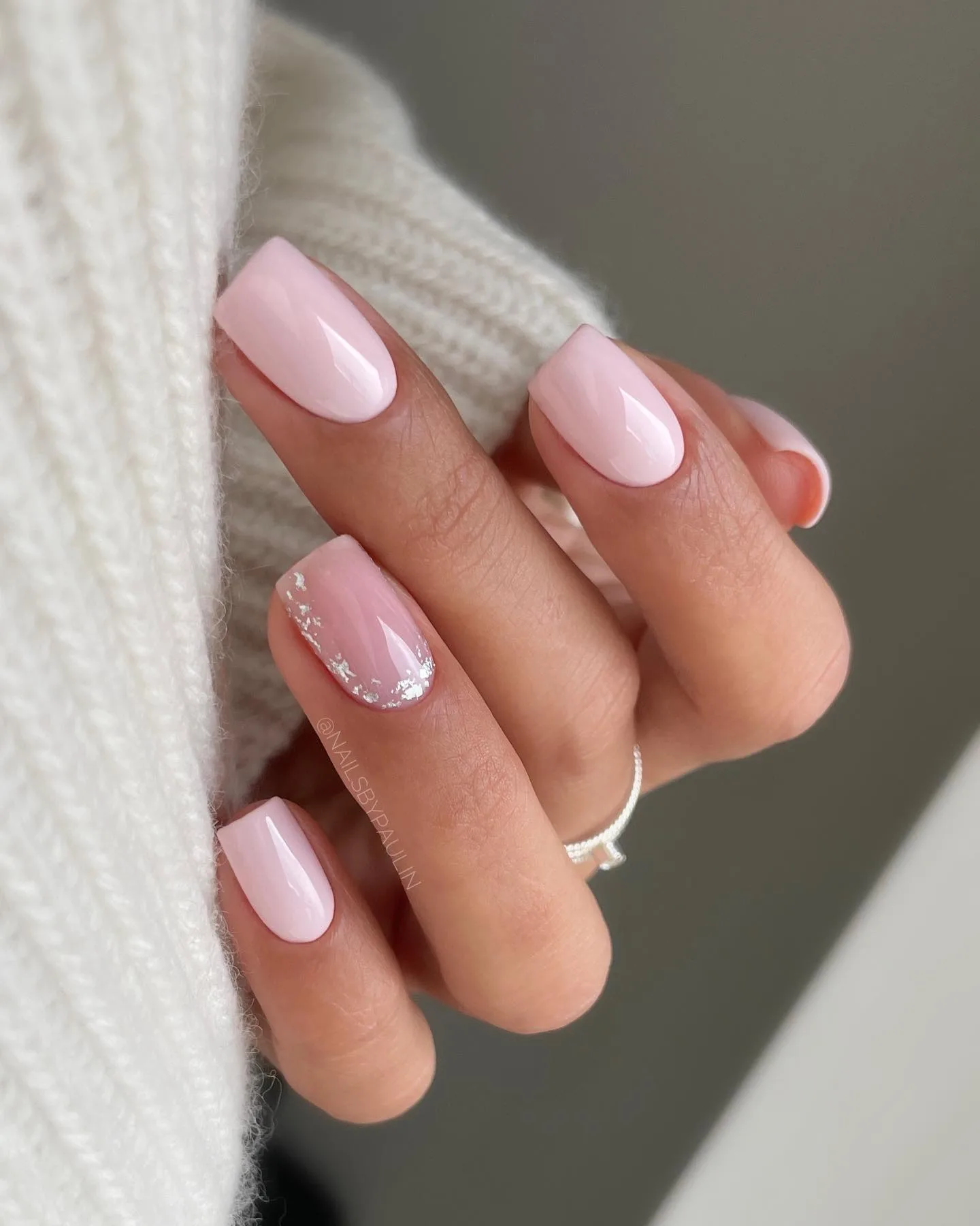 baby pink oval glazed nails
