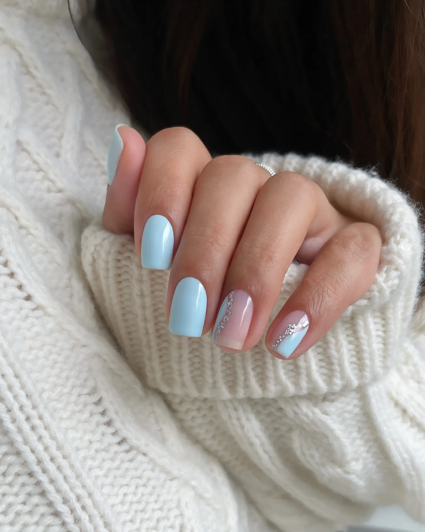 blue pink square colorblock nails