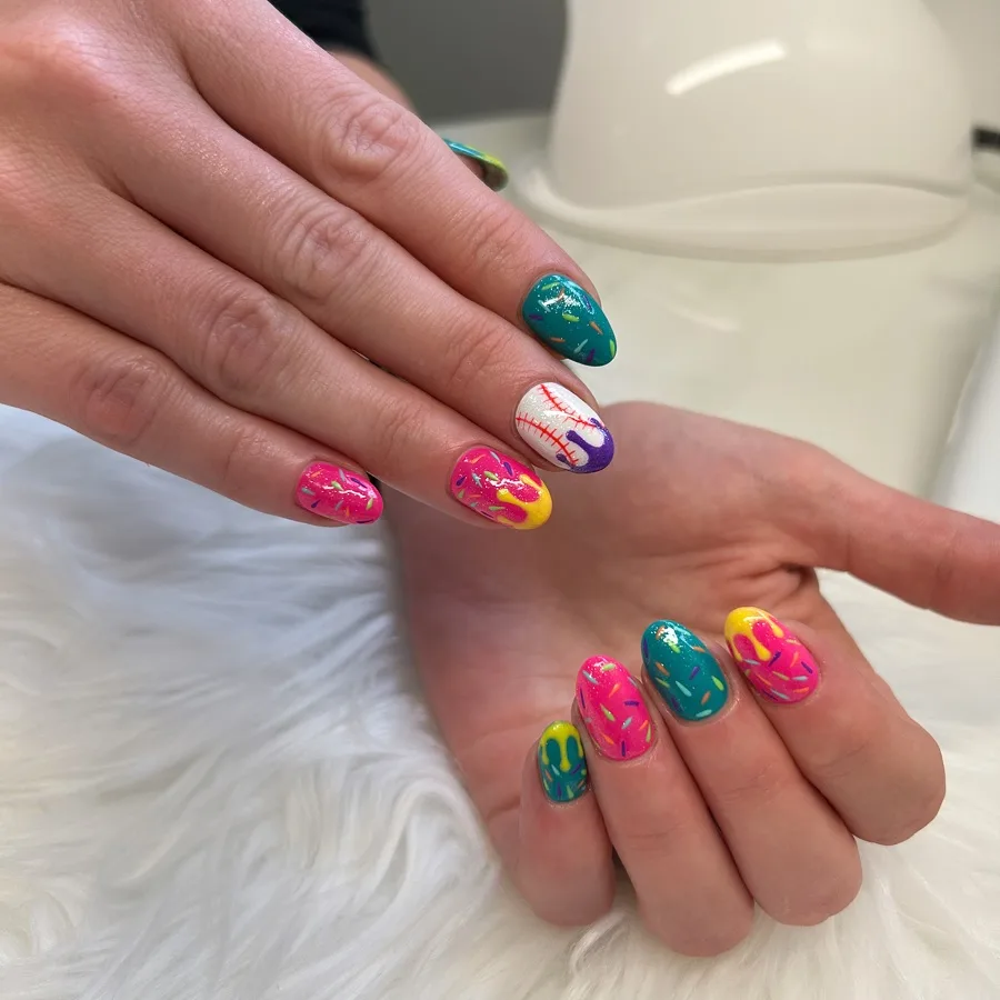 multicolor oval marble art nails